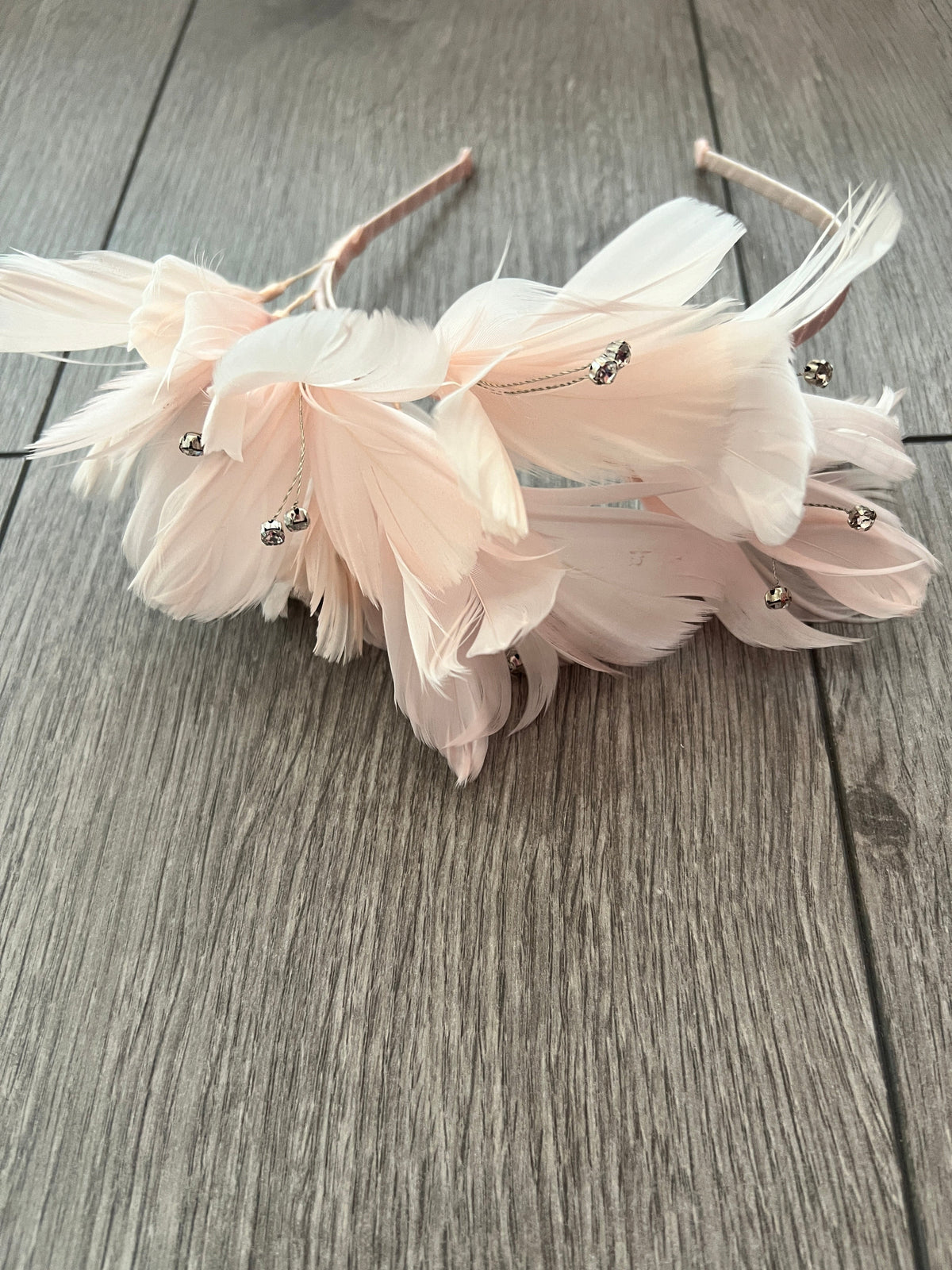 Baby Pink Fascinator Headband with Feather Petals &amp; Diamanté-Fascinators Direct