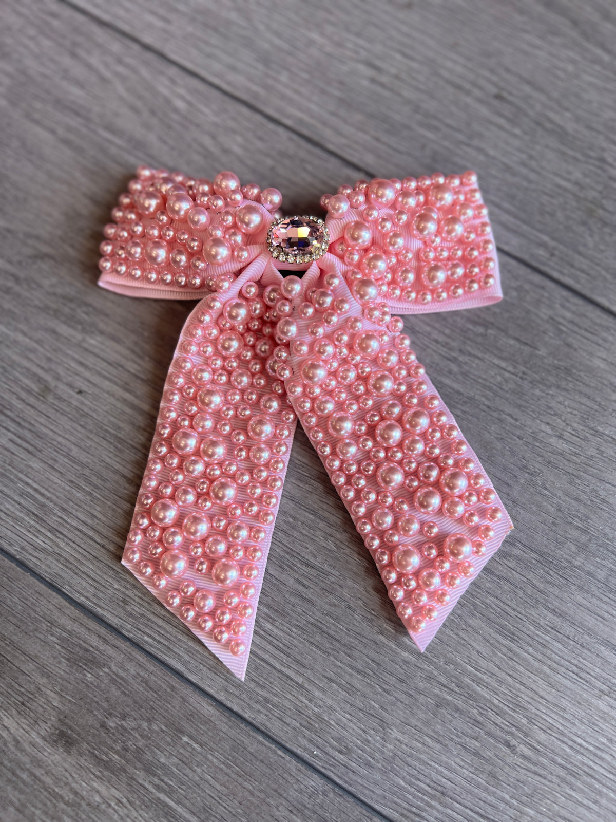 Baby Pink Pearl Bow Barrette Hair Clip-Fascinators Direct