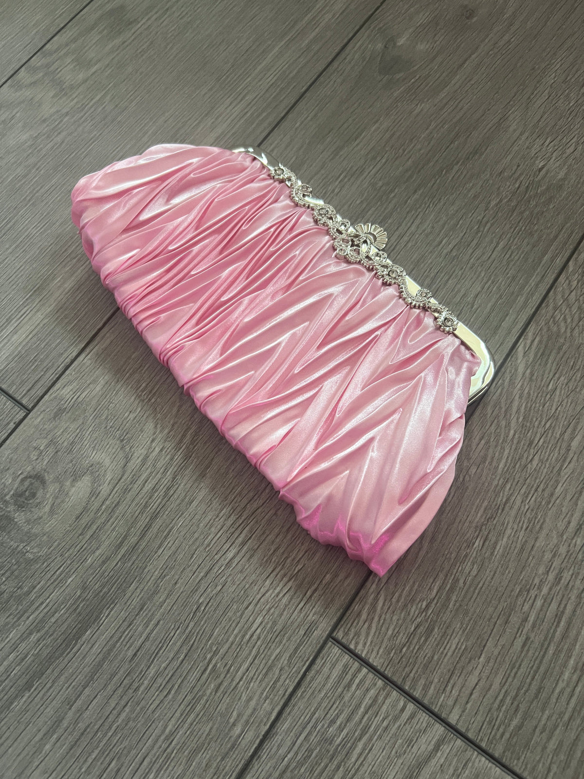 Baby Pink Satin Art Deco Detail Clutch Bag