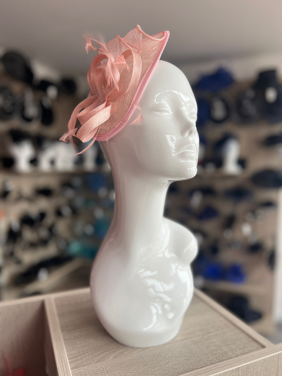 Baby Pink Teardrop Fascinator with Curled Sinamay Loops-Fascinators Direct