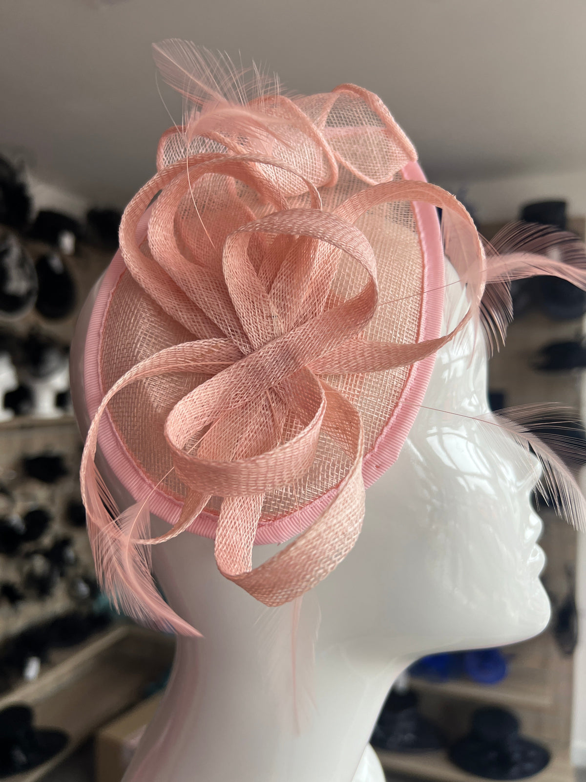 Baby Pink Teardrop Fascinator with Curled Sinamay Loops-Fascinators Direct