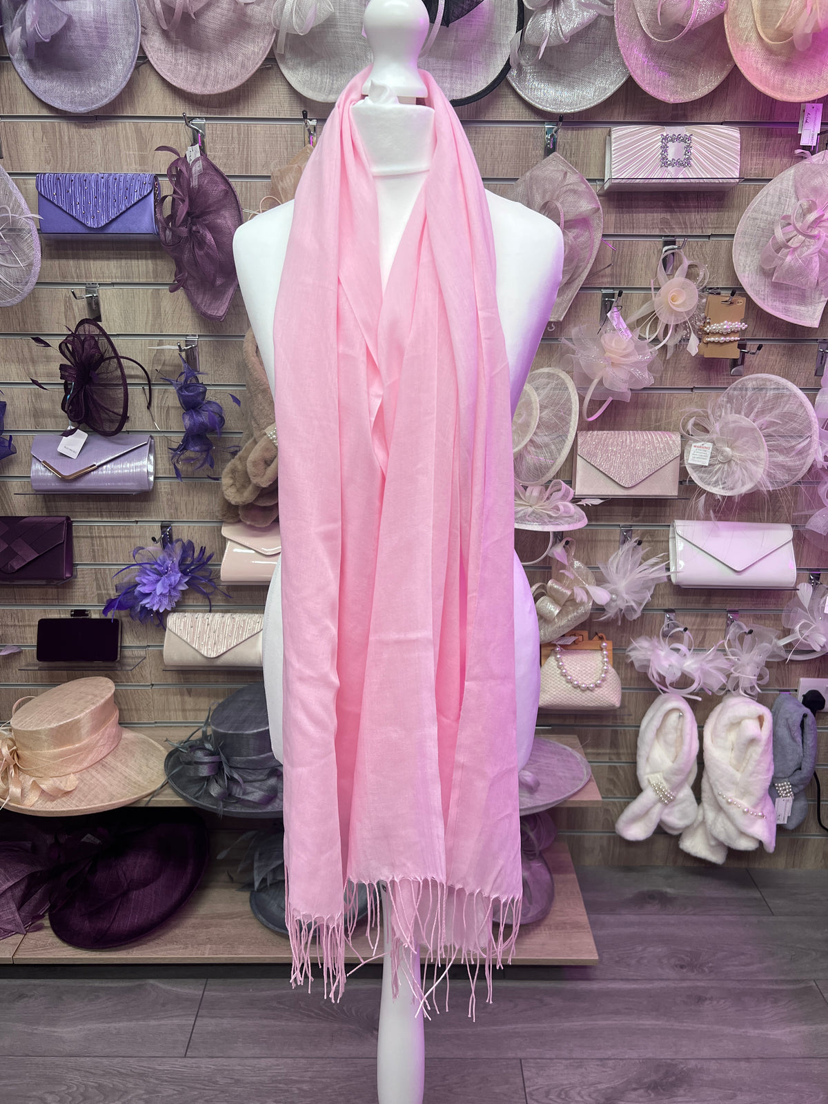 Baby Pink Wedding Pashmina Scarf-Fascinators Direct