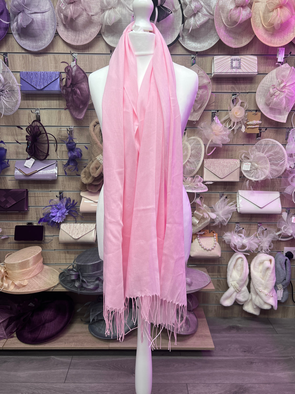 Baby Pink Wedding Pashmina Scarf-Fascinators Direct