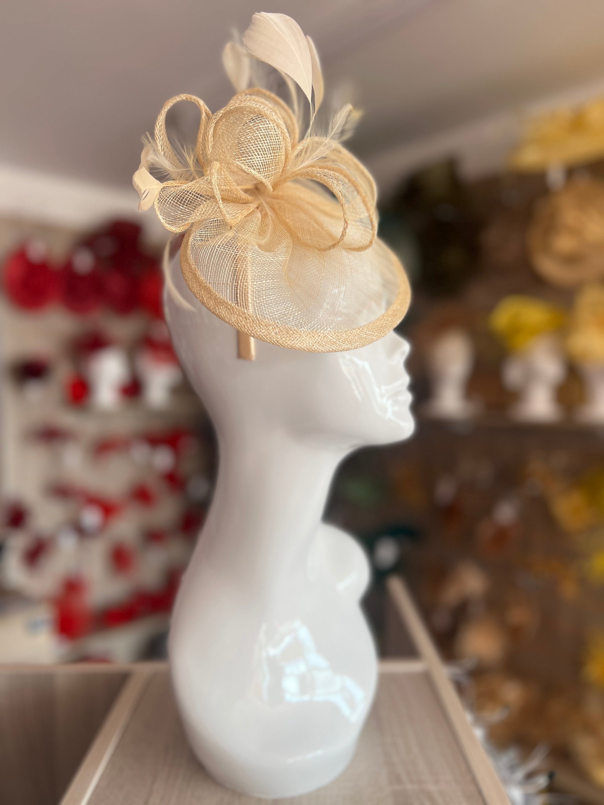 Beige Fascinator with Ruched Sinamay & Loops-Fascinators Direct