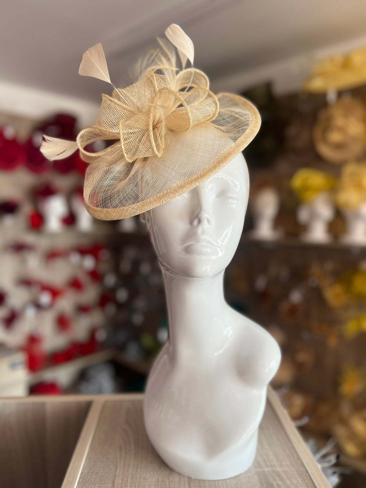 Beige Fascinator with Ruched Sinamay &amp; Loops-Fascinators Direct