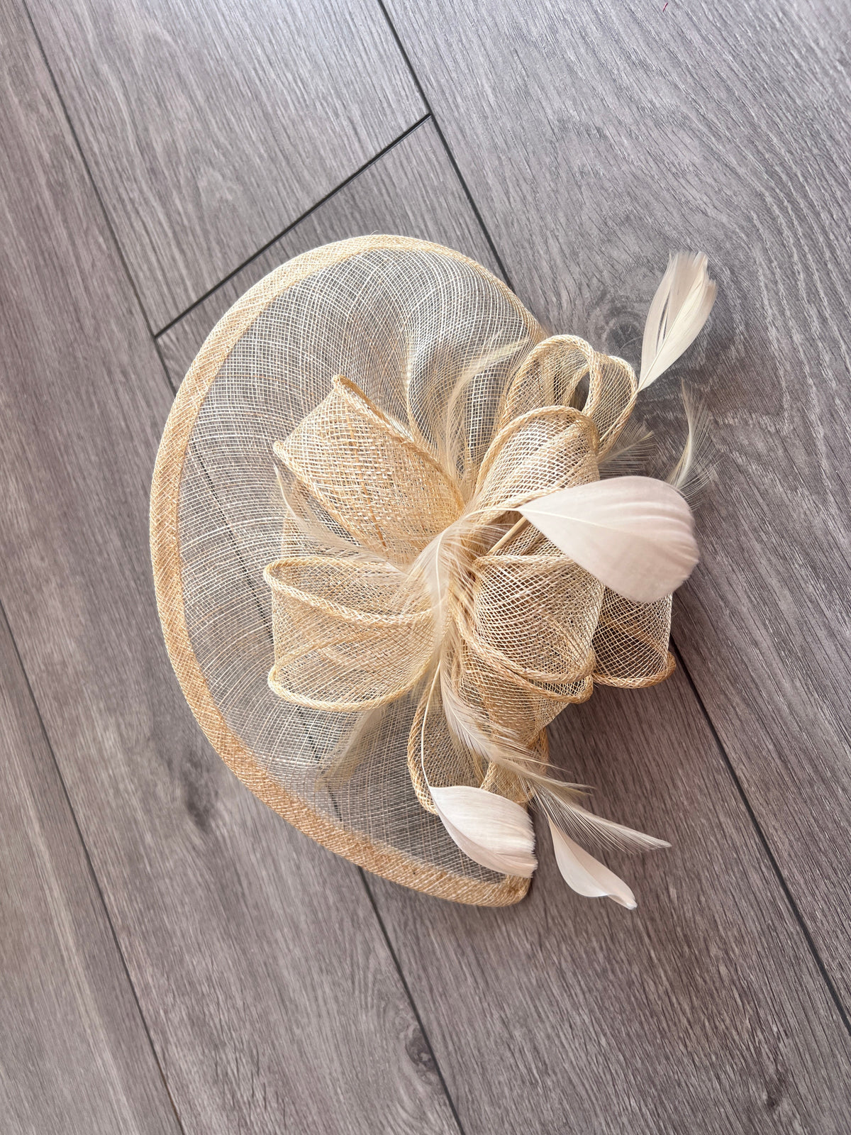 Beige Fascinator with Ruched Sinamay &amp; Loops-Fascinators Direct