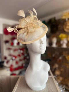 Creamy Beige Fascinator on Headband with Ruched Sinamay & Loops display picture 1