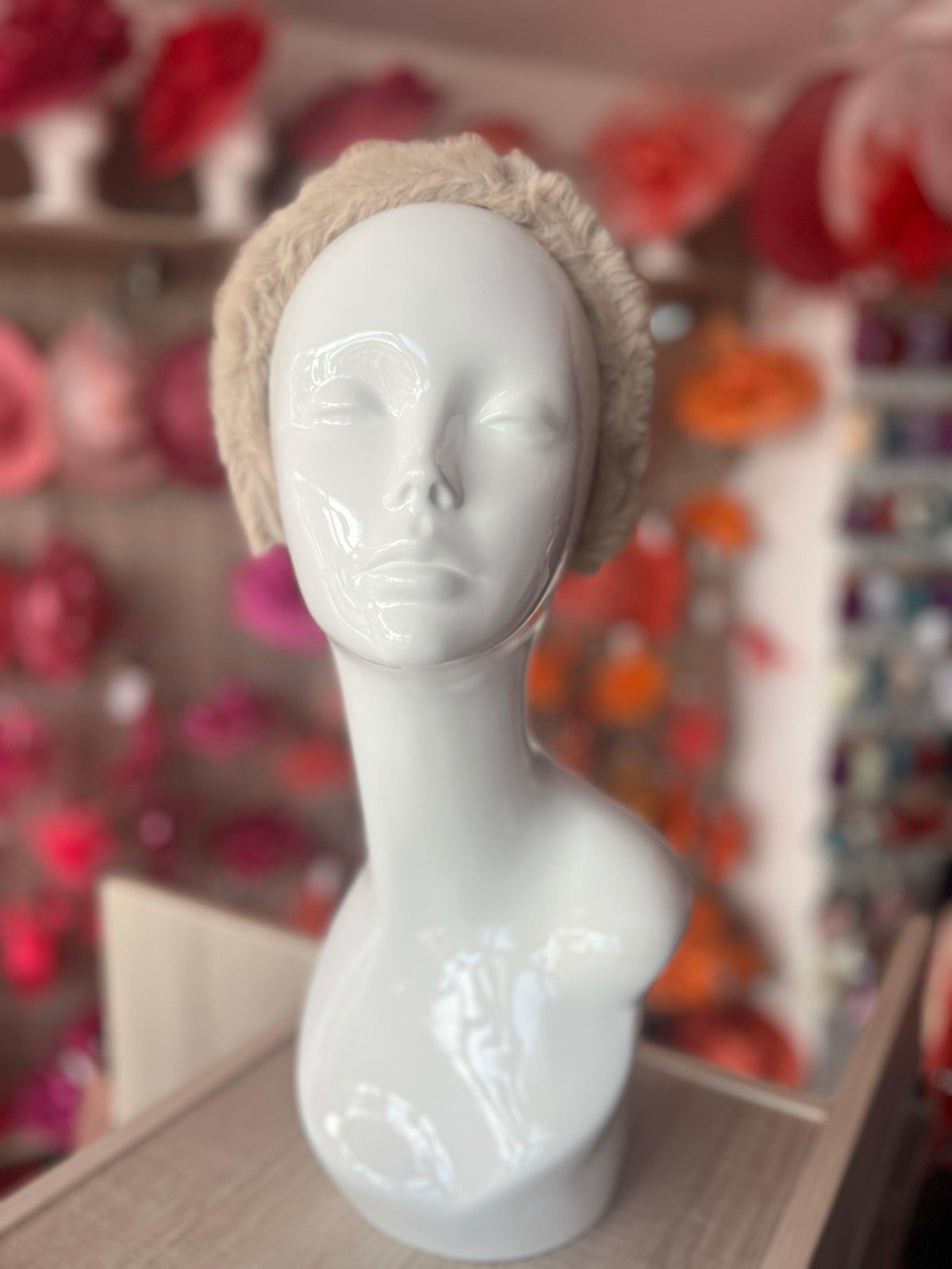 Beige Faux Fur Alice Band-Fascinators Direct