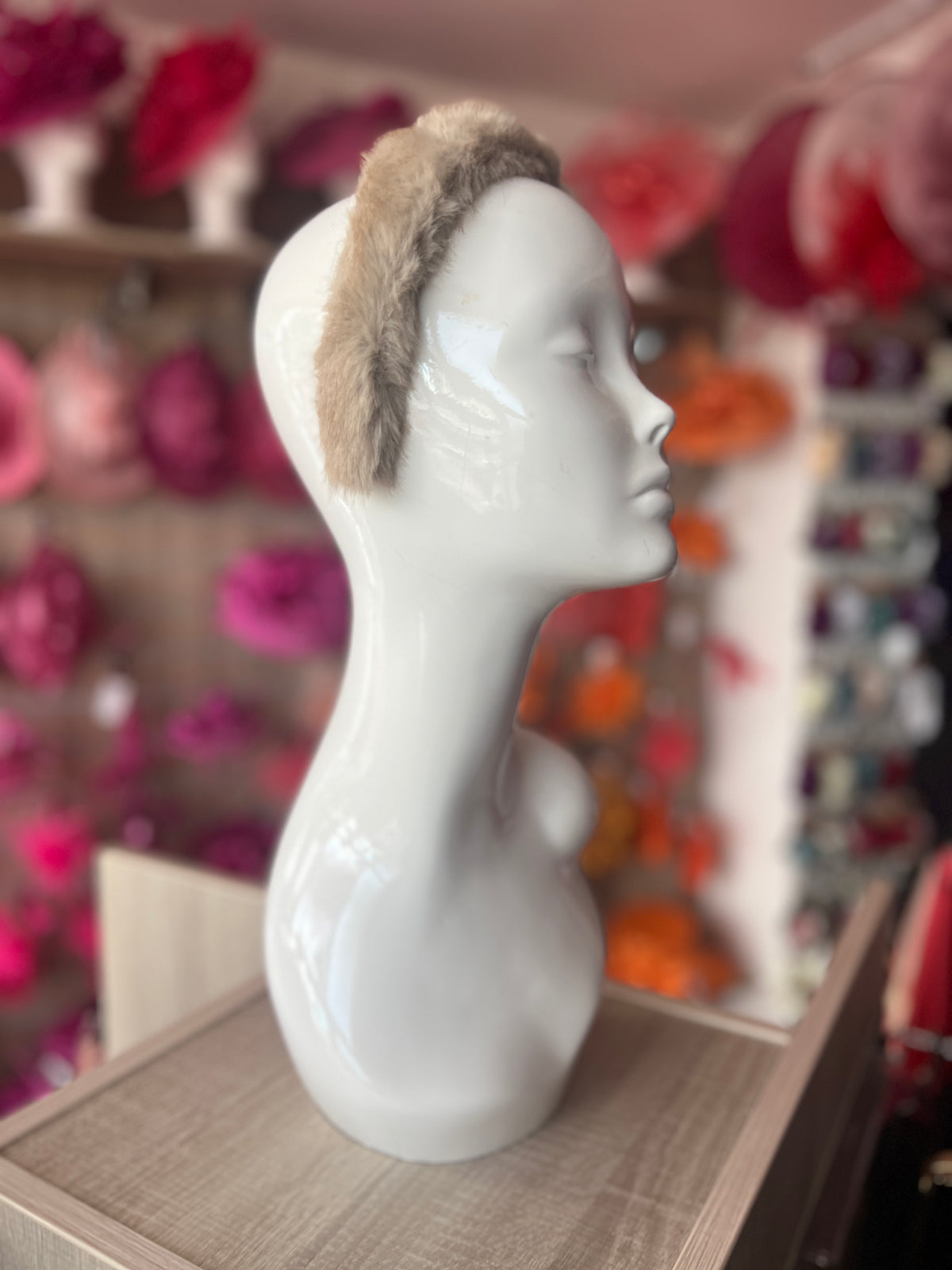 Beige Faux Fur Alice Band-Fascinators Direct