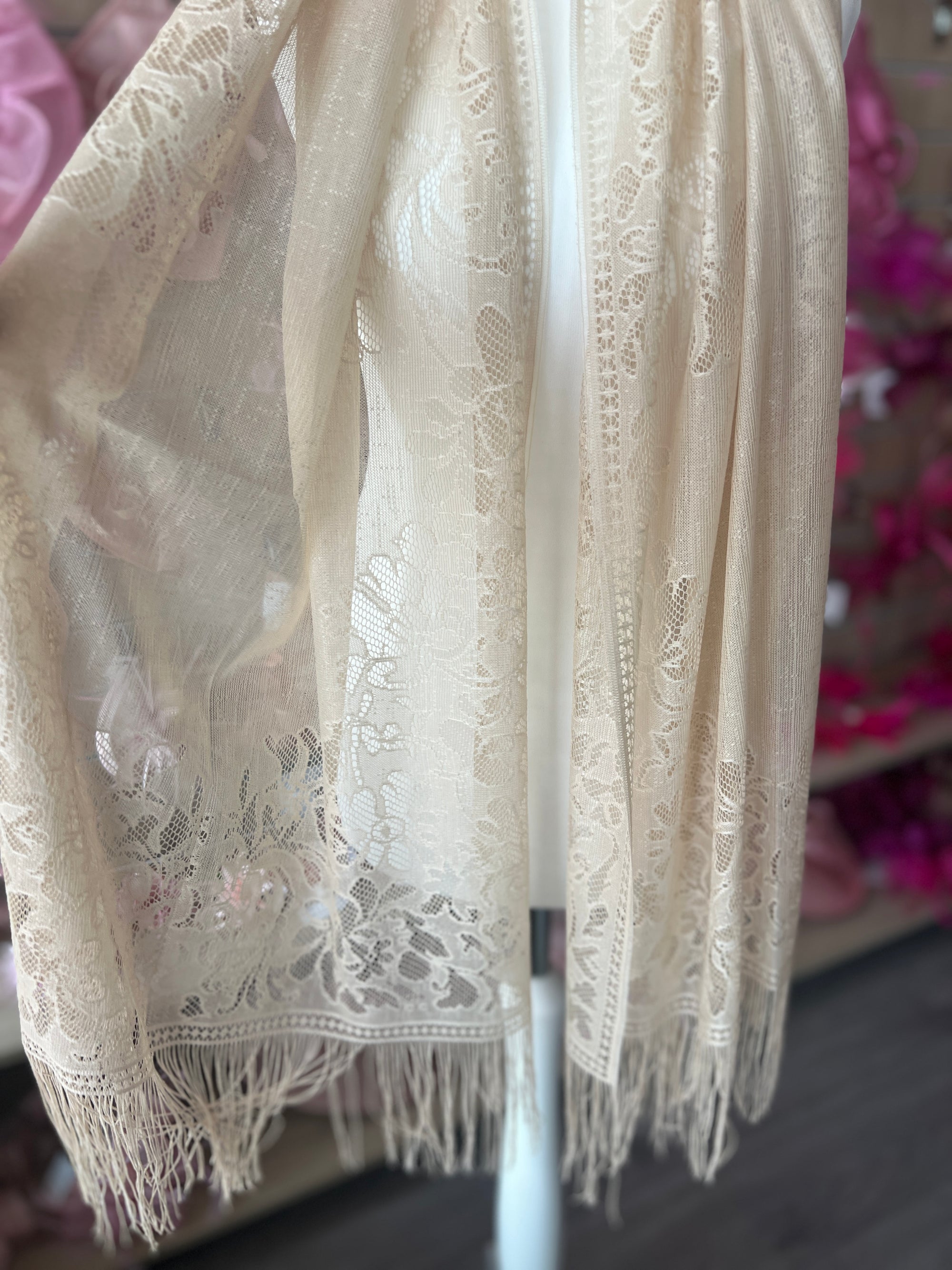 Beige Lace Shawl-Fascinators Direct