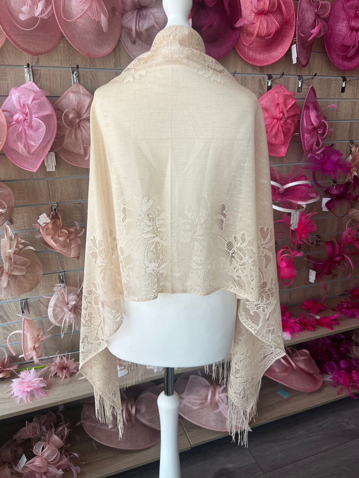 Beige Lace Shawl-Fascinators Direct
