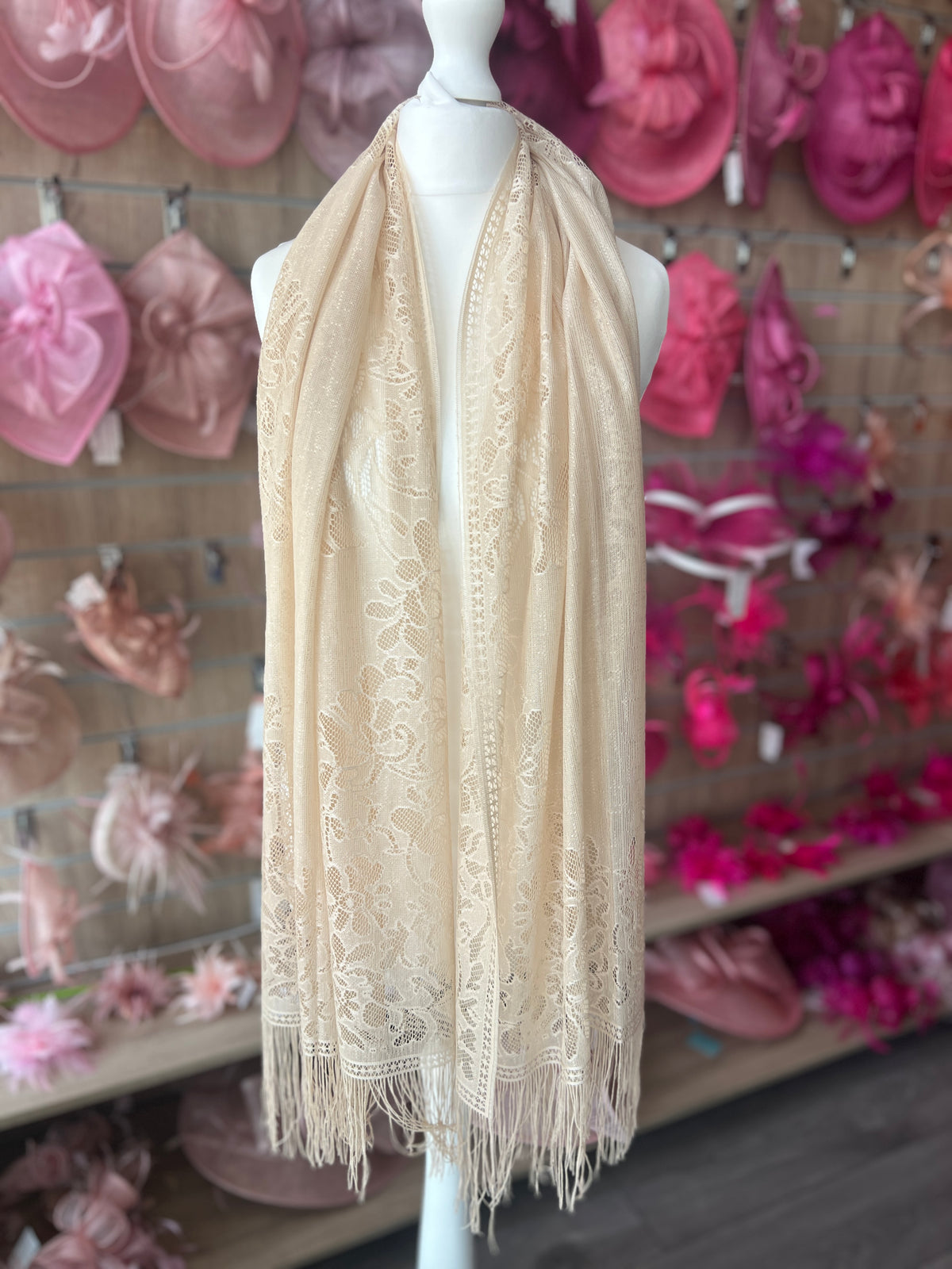 Beige Lace Shawl-Fascinators Direct