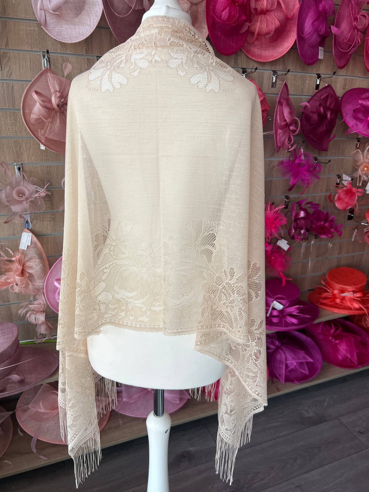 Beige Lace Shawl-Fascinators Direct