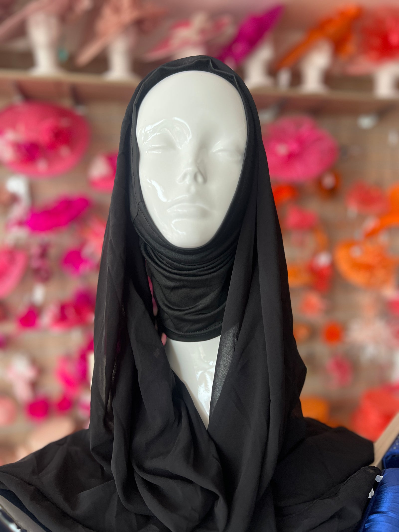 Black Chiffon Head Wrap Scarf-Fascinators Direct