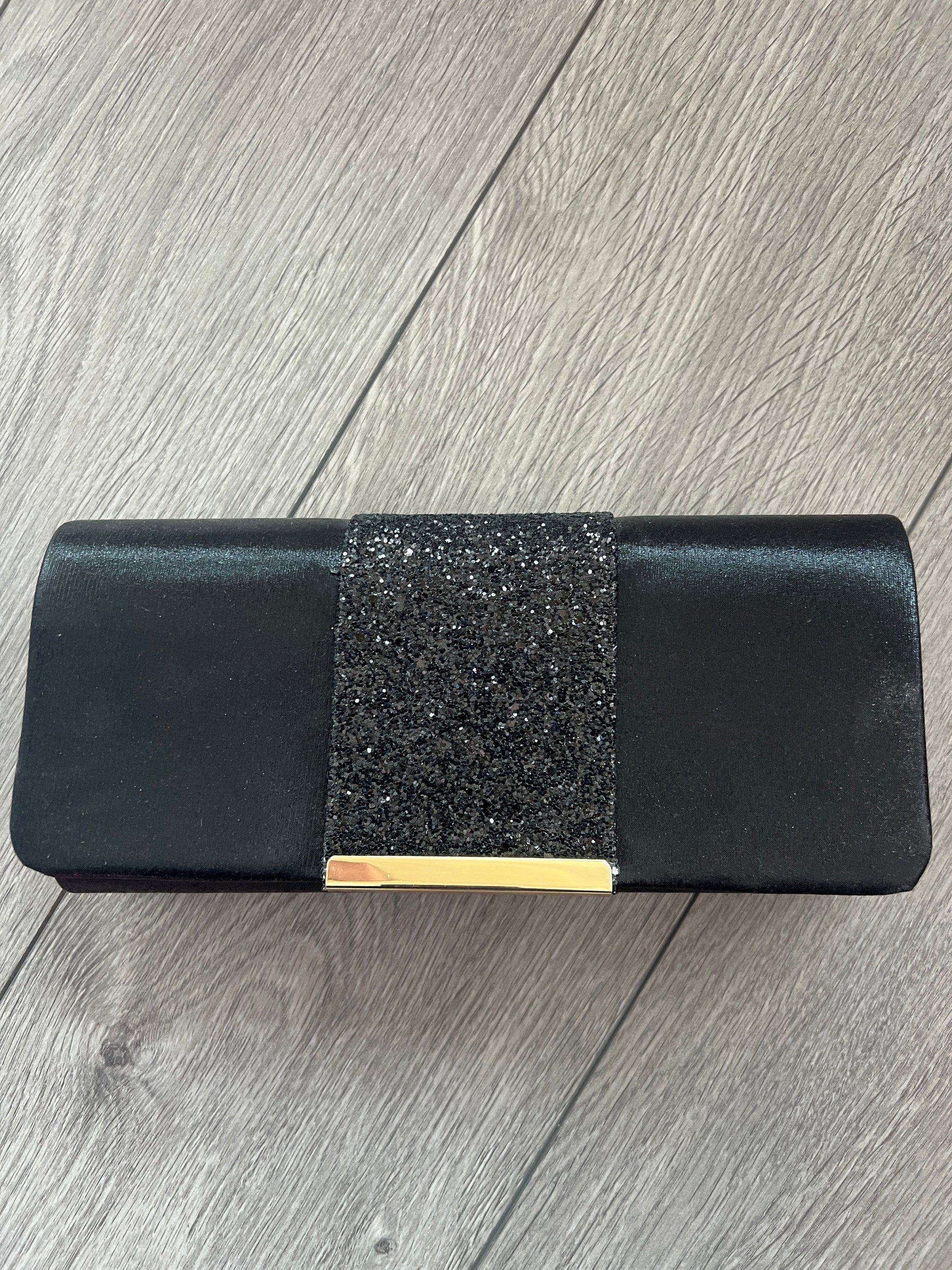 Black Clutch Bag With Glitter Strip-Fascinators Direct