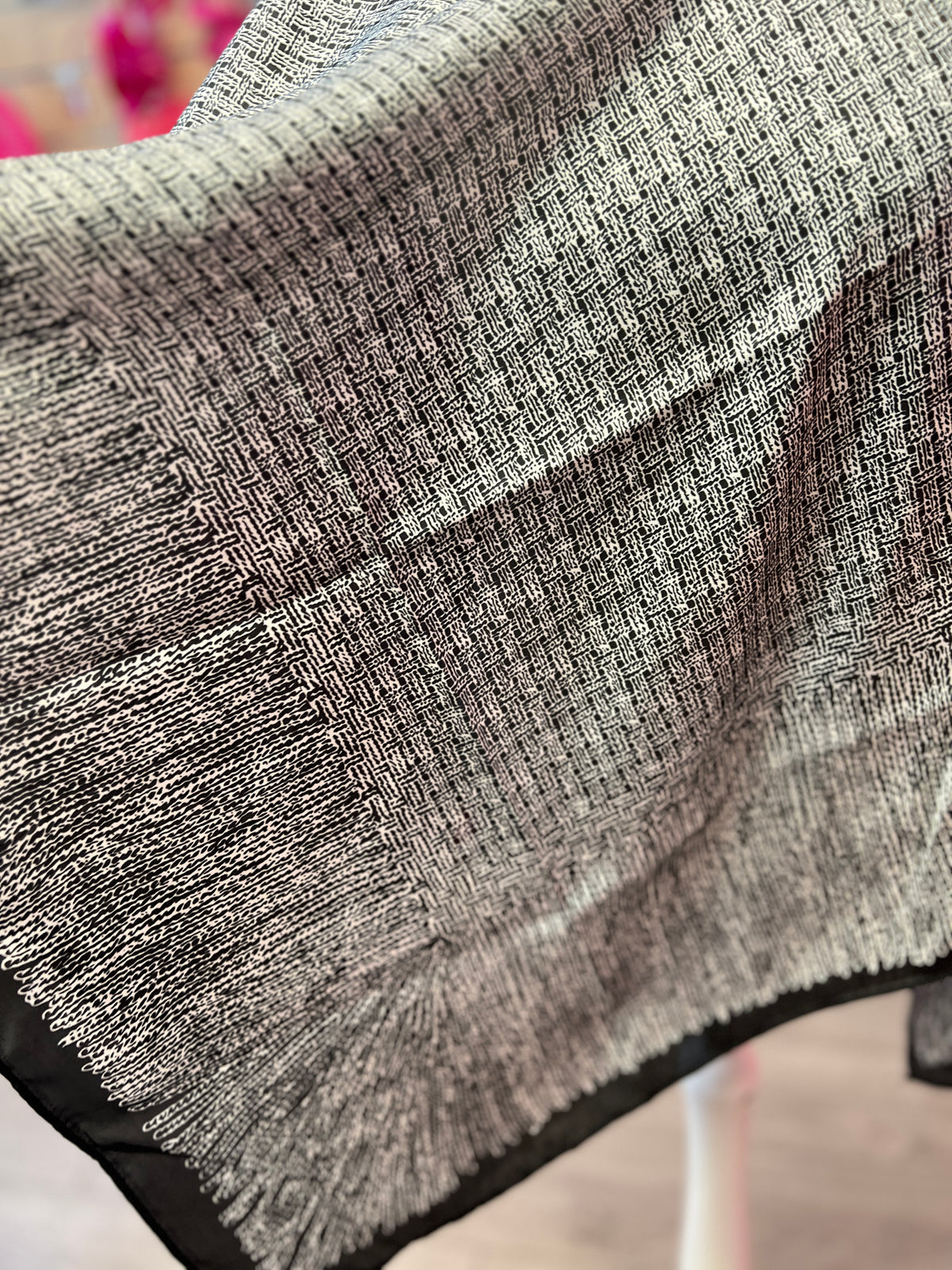 Black &amp; Cream Patterned Silky Summer Poncho-Fascinators Direct