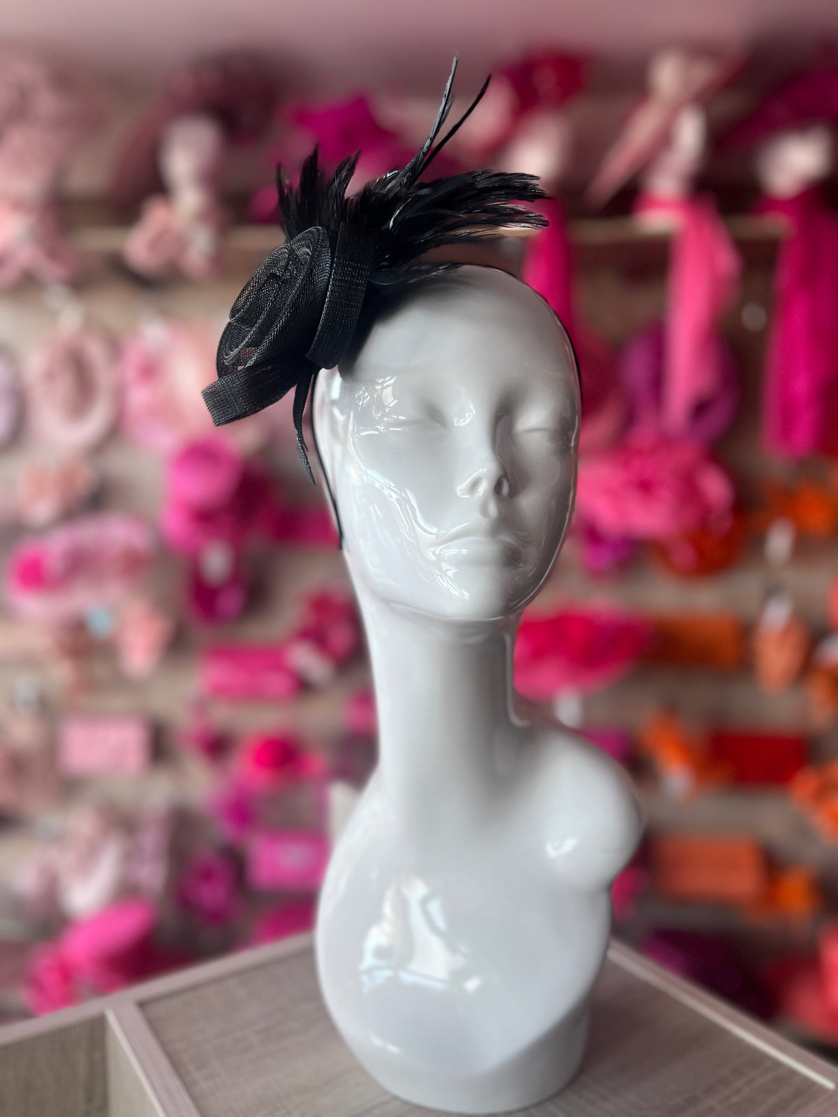 Black Crinoline Fascinator with Swirl &amp; Feathers-Fascinators Direct