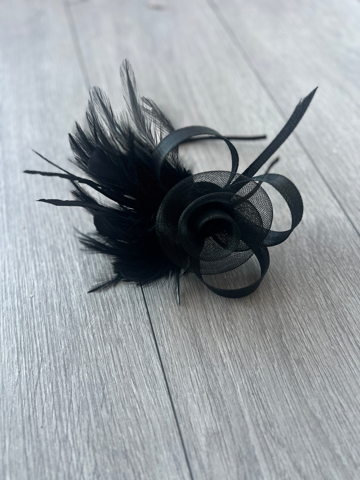 Black Crinoline Fascinator with Swirl &amp; Feathers-Fascinators Direct