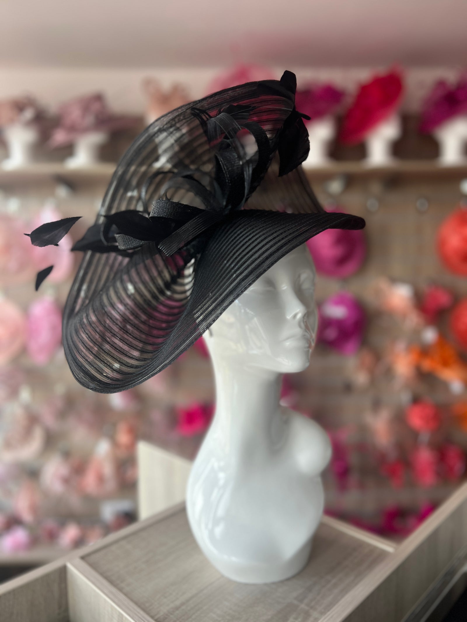 Black Crinoline Hatinator with Loops & Feathers-Fascinators Direct