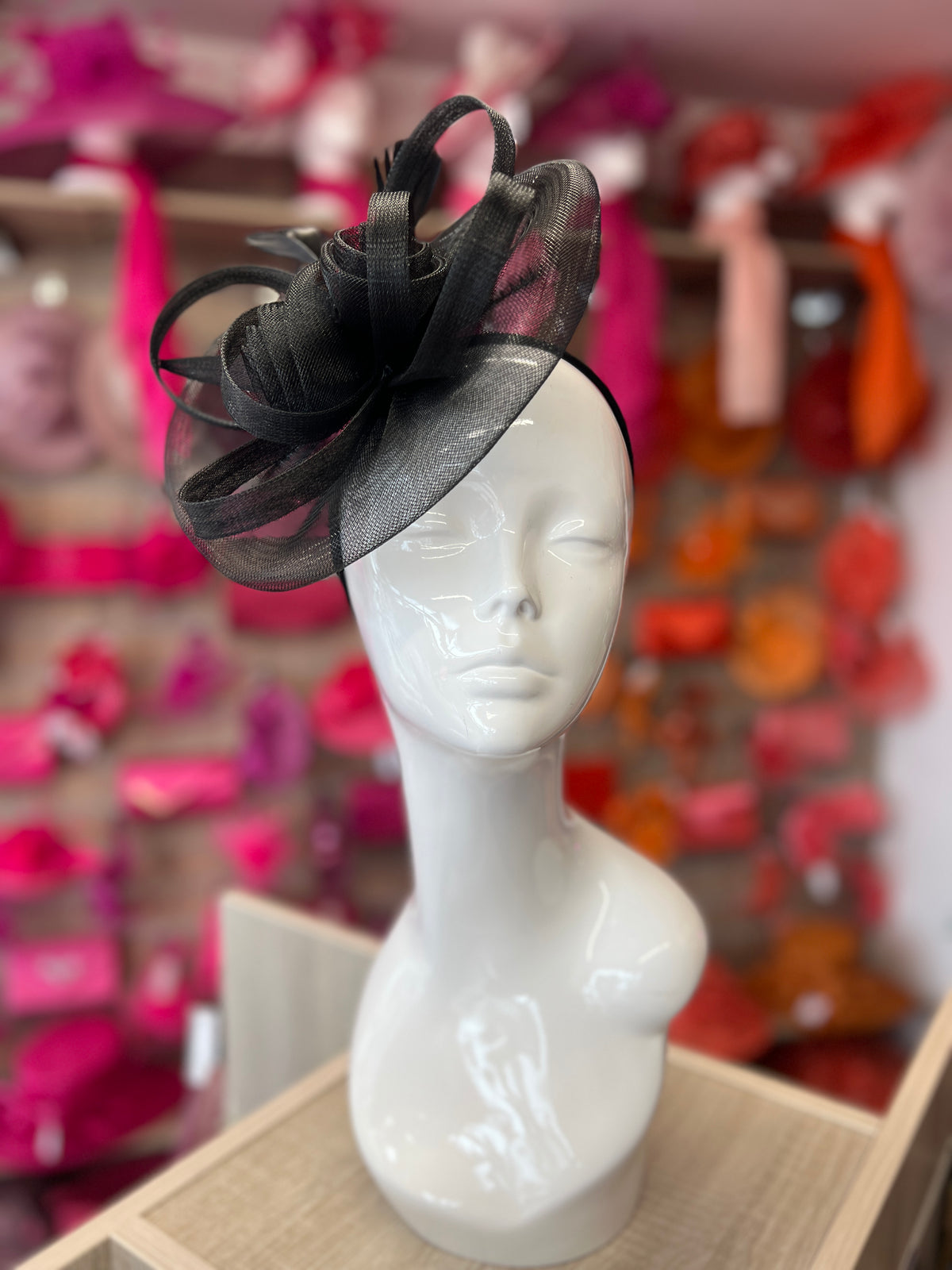 Black Crinoline Saucer Fascinator With Loops &amp; Feathers-Fascinators Direct