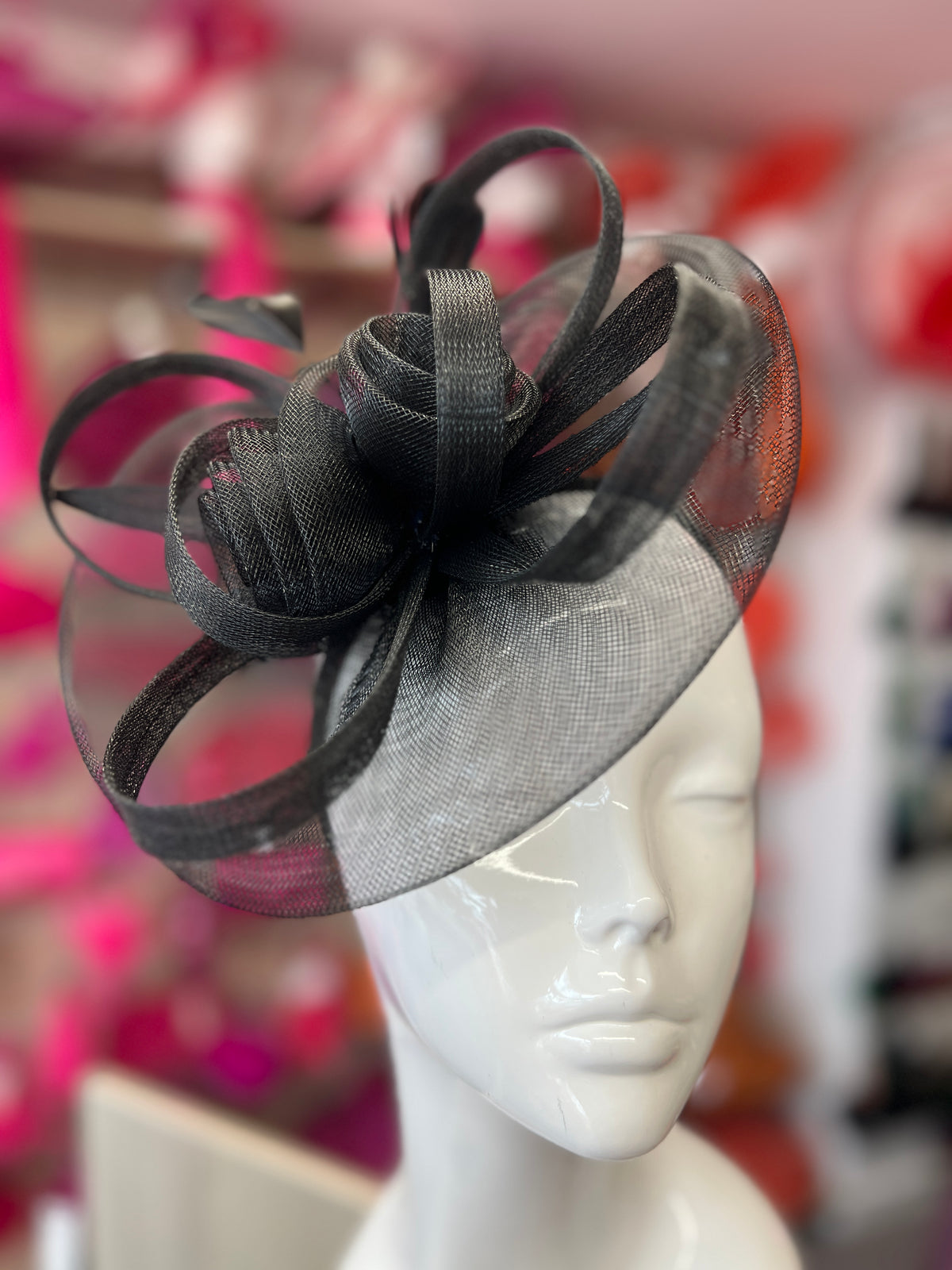 Black Crinoline Saucer Fascinator With Loops &amp; Feathers-Fascinators Direct