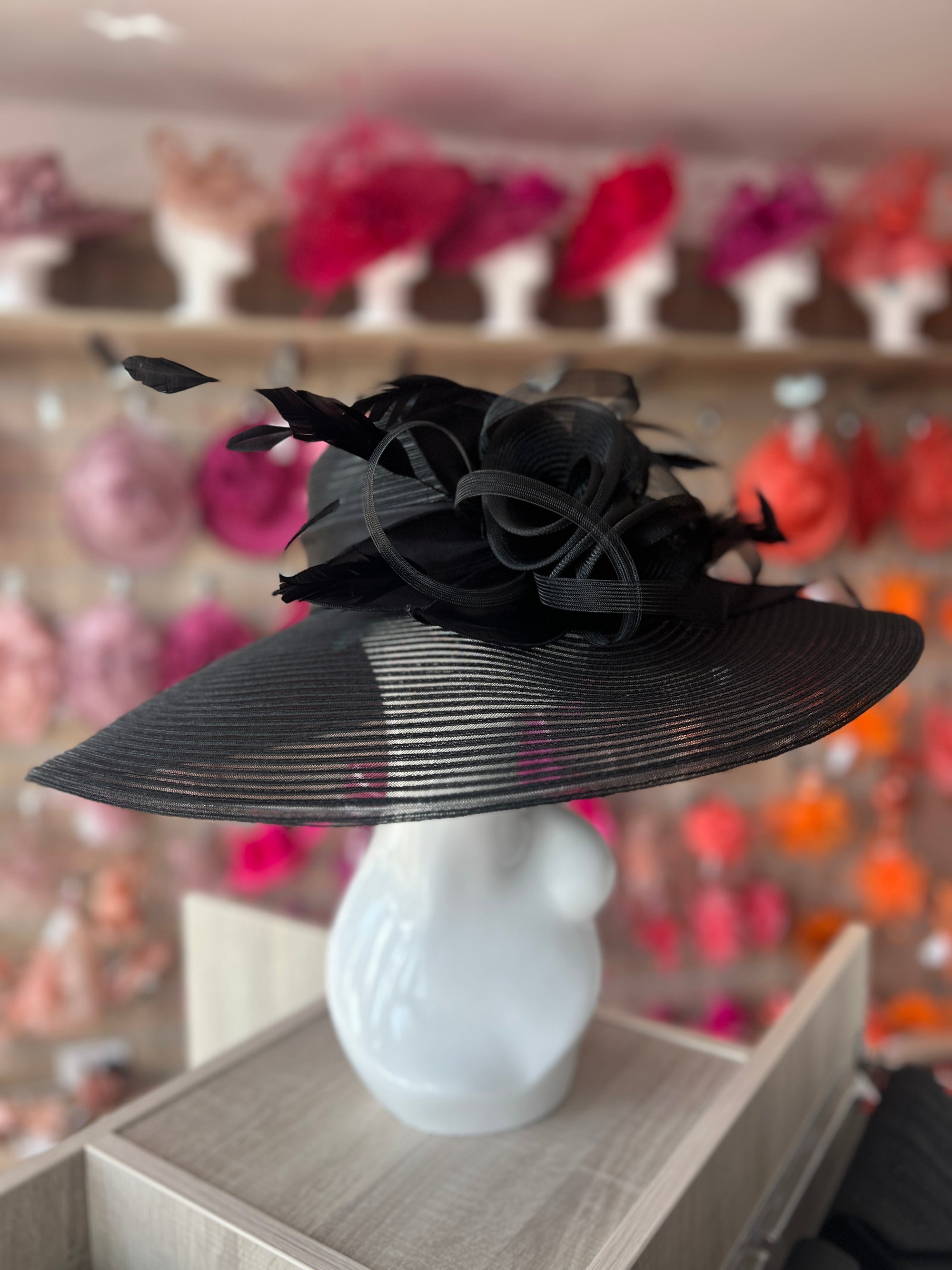 Black Crinoline Wide Brim Hat-Fascinators Direct