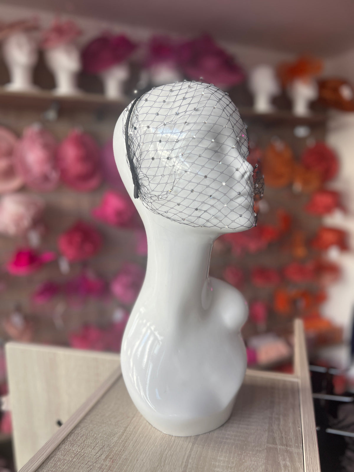 Black Crystal Bridal Birdcage Veil-Fascinators Direct
