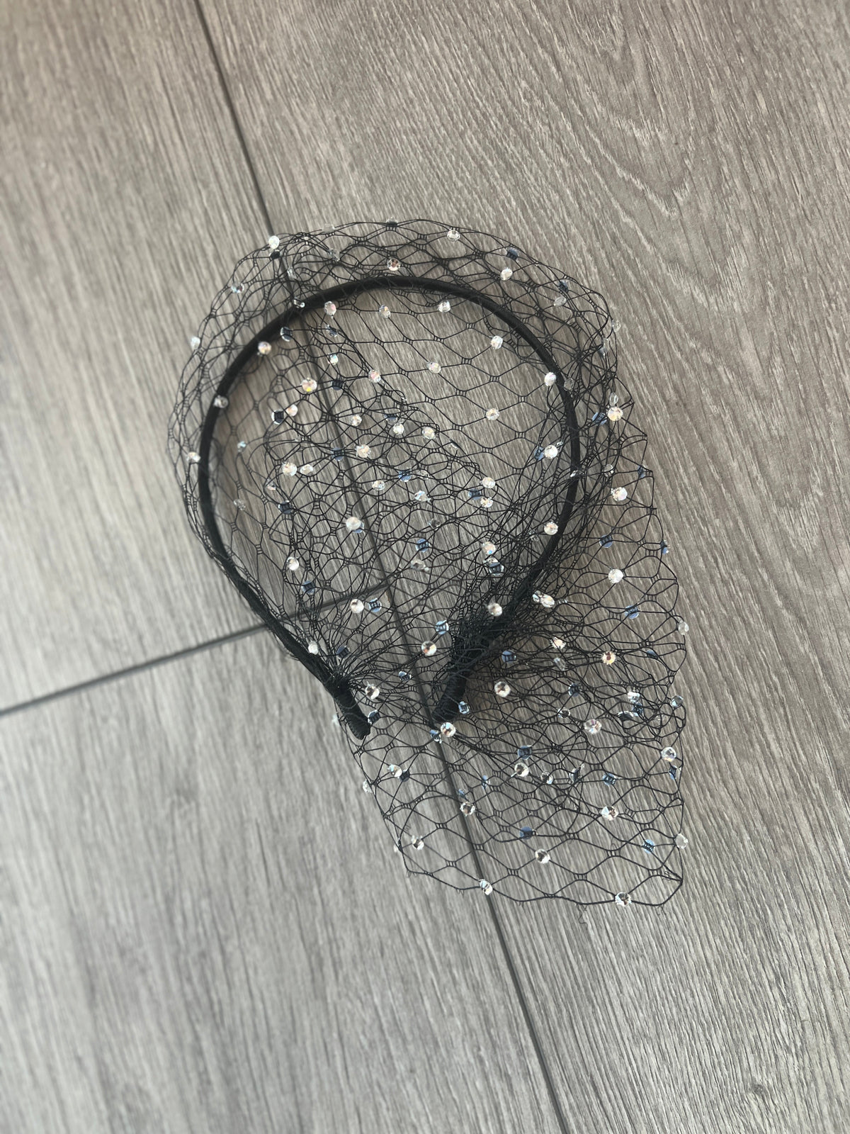 Black Crystal Bridal Birdcage Veil-Fascinators Direct