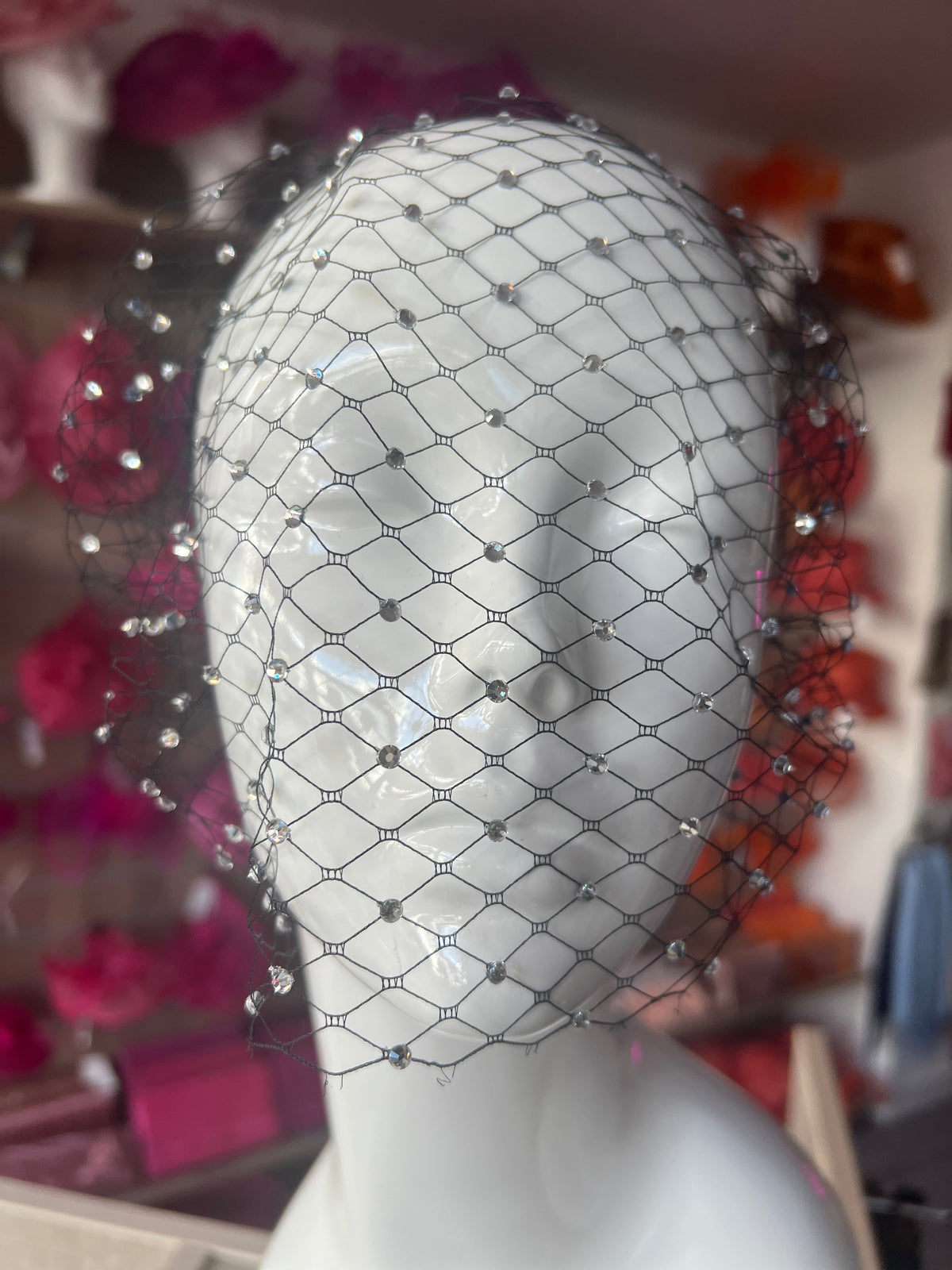 Black Crystal Bridal Birdcage Veil-Fascinators Direct