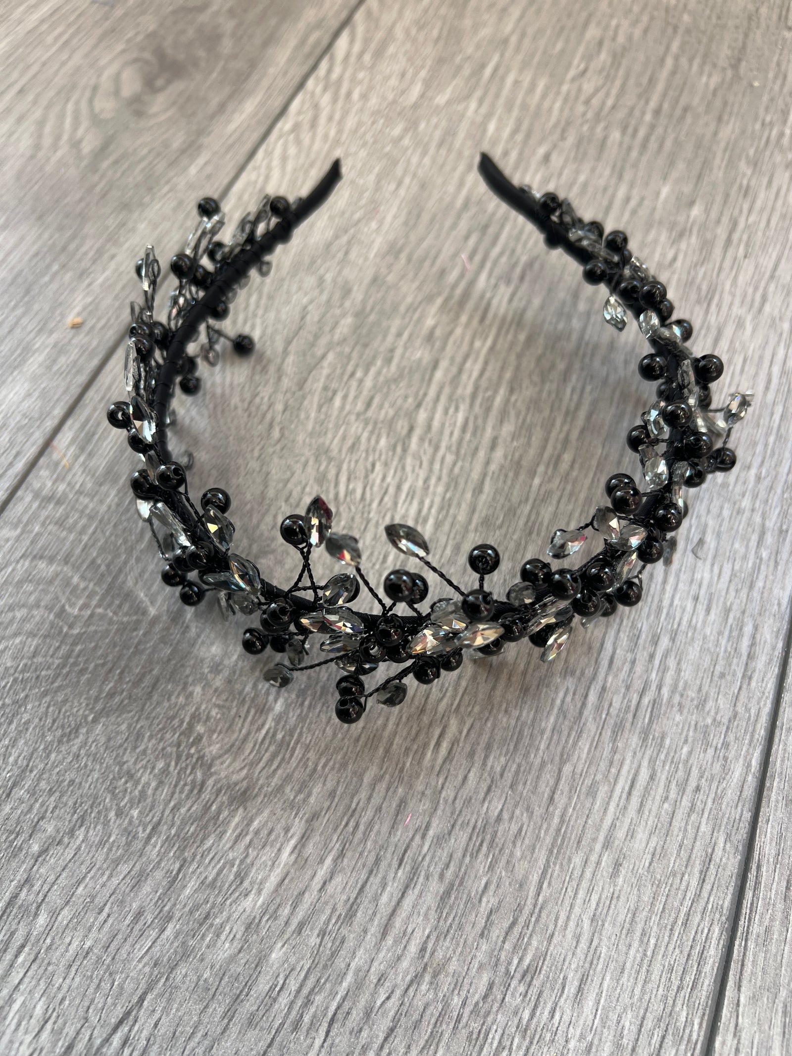Black Crystal Headband Fascinator-Fascinators Direct