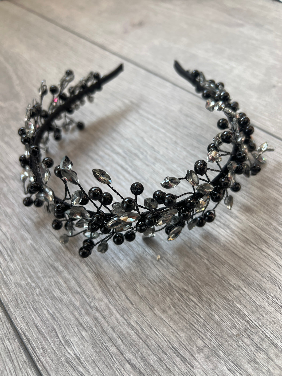 Black Crystal Headband Fascinator-Fascinators Direct