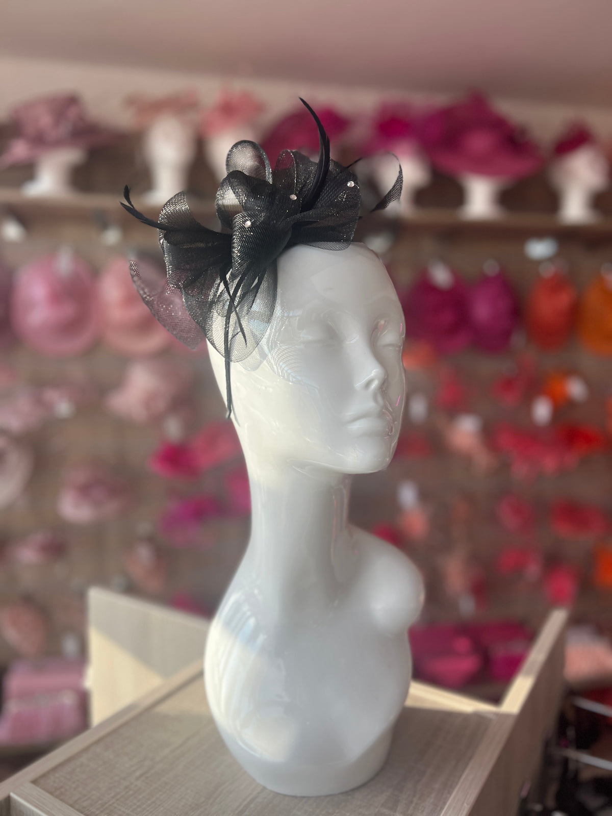 Black Diamanté Loop Bow Fascinator-Fascinators Direct