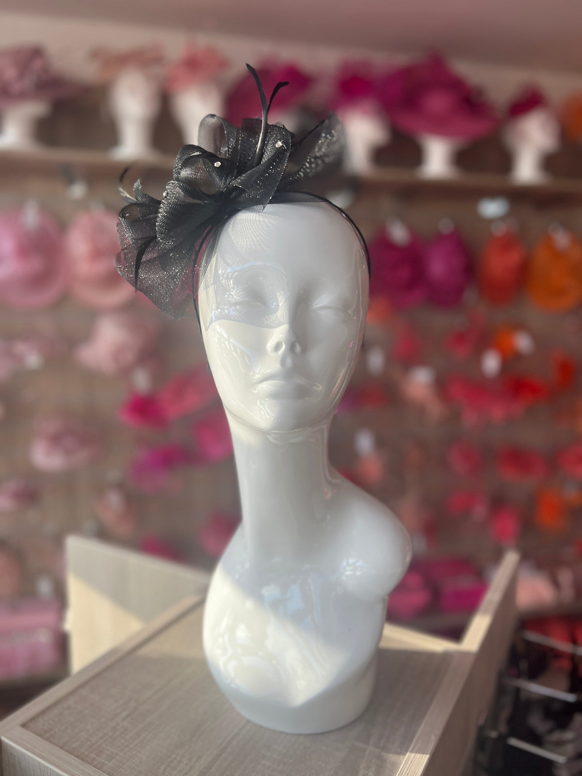 Black Diamanté Loop Bow Fascinator-Fascinators Direct