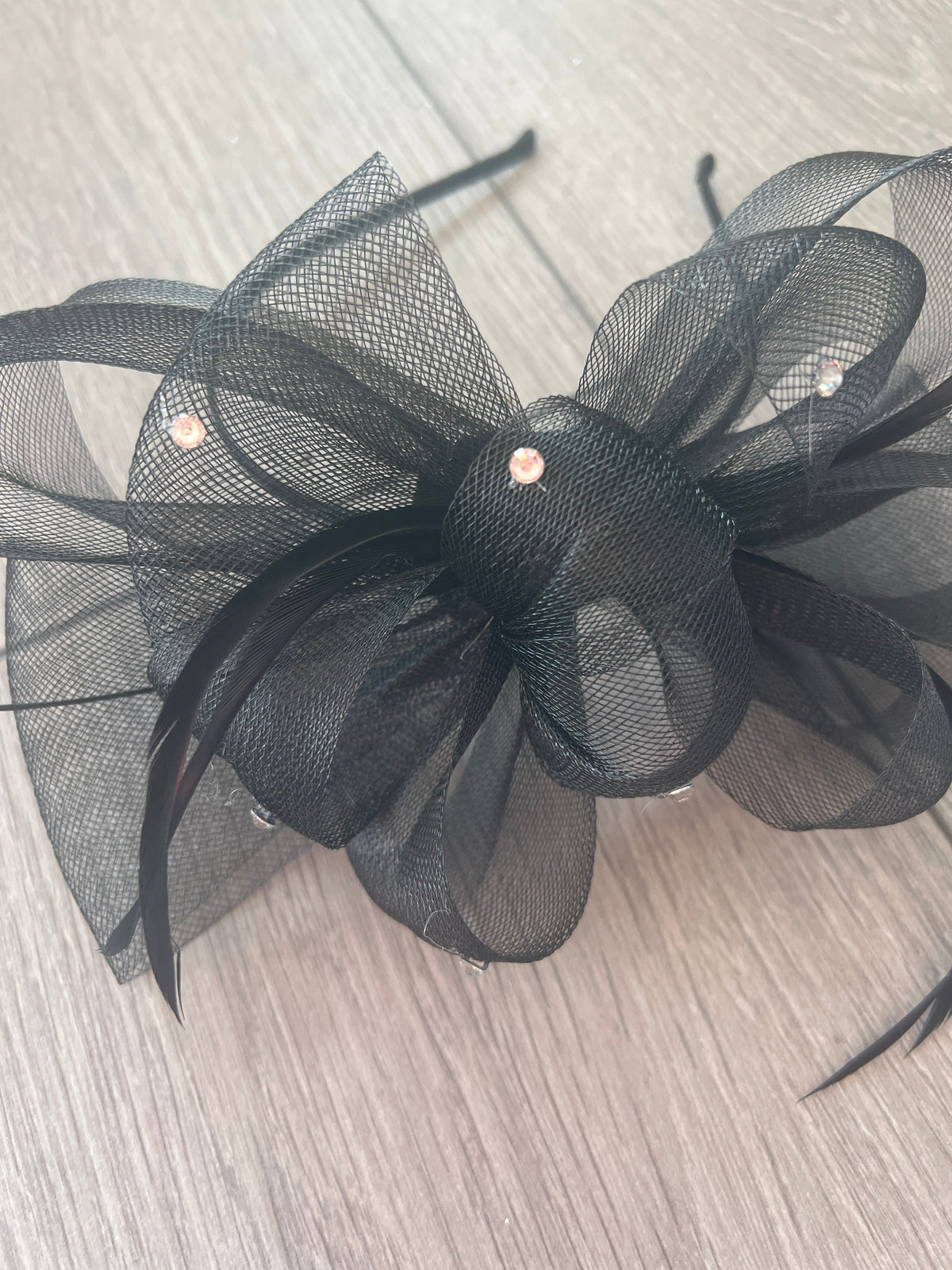 Black Diamanté Loop Bow Fascinator-Fascinators Direct