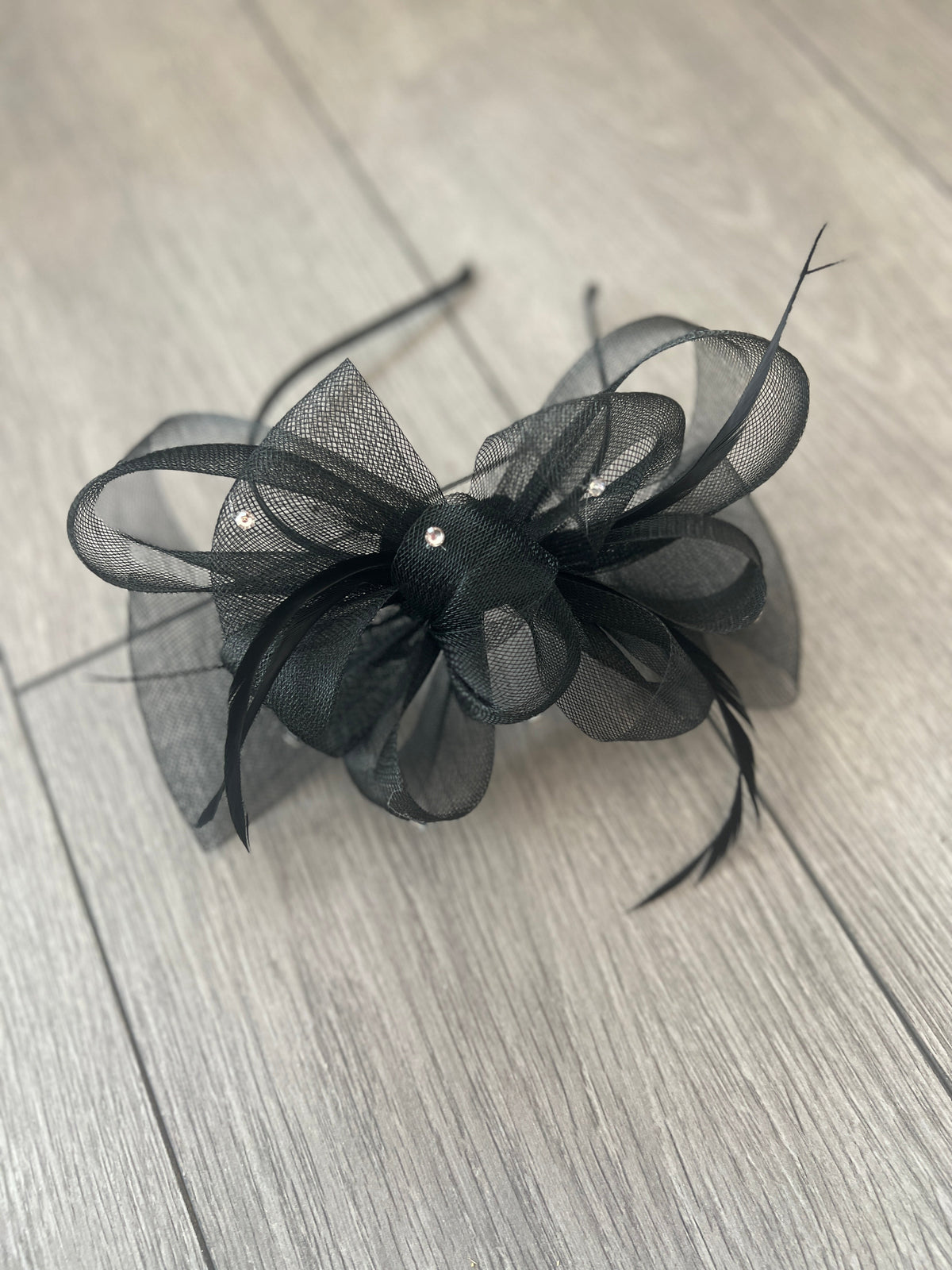 Black Diamanté Loop Bow Fascinator-Fascinators Direct