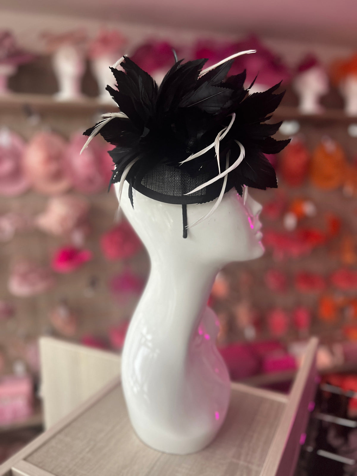 Black Disc Fascinator With Bendable Feather-Fascinators Direct