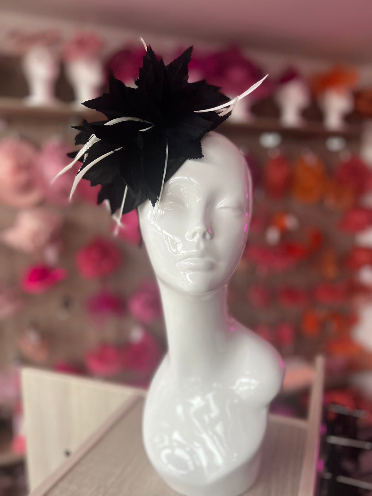 Black Disc Fascinator With Bendable Feather-Fascinators Direct