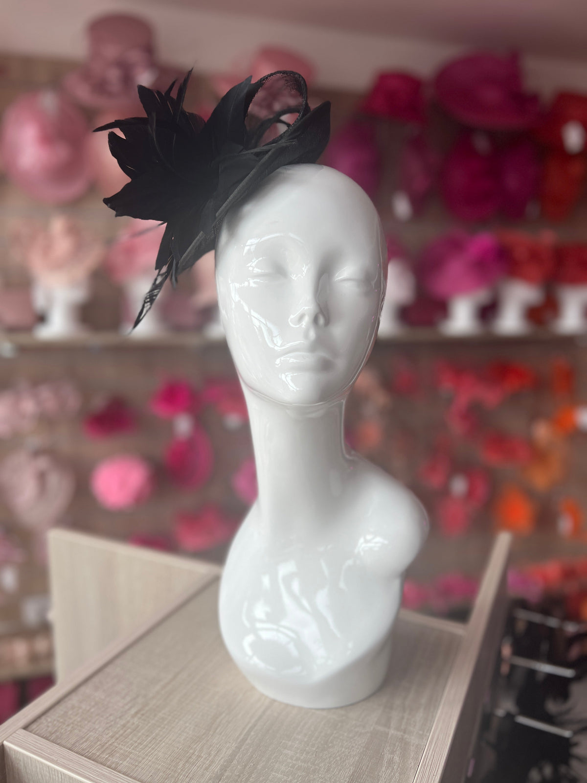 Black Disc Fascinator With Sinamay Bow &amp; Feather Flowers-Fascinators Direct