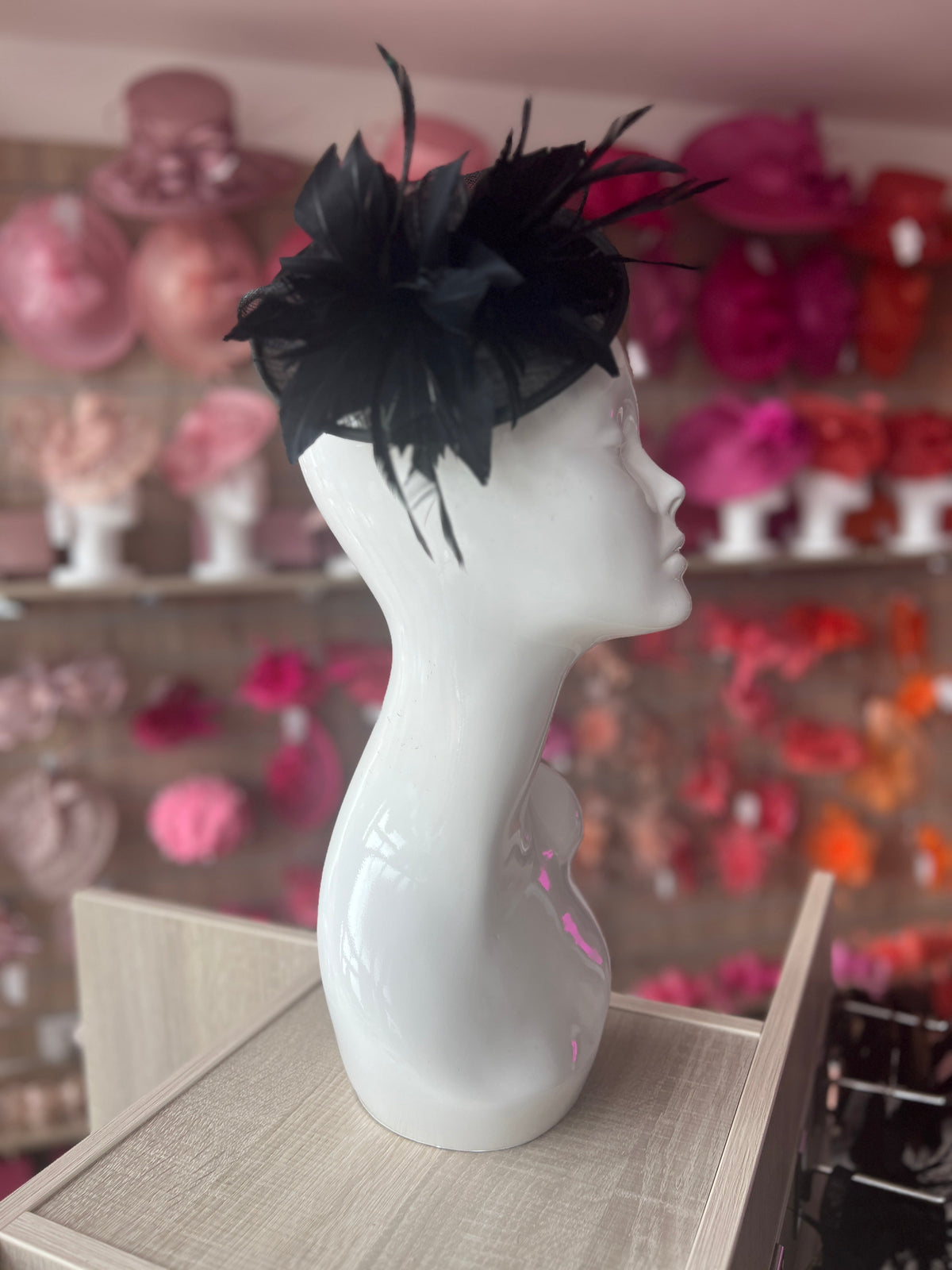 Black Disc Fascinator With Sinamay Bow &amp; Feather Flowers-Fascinators Direct