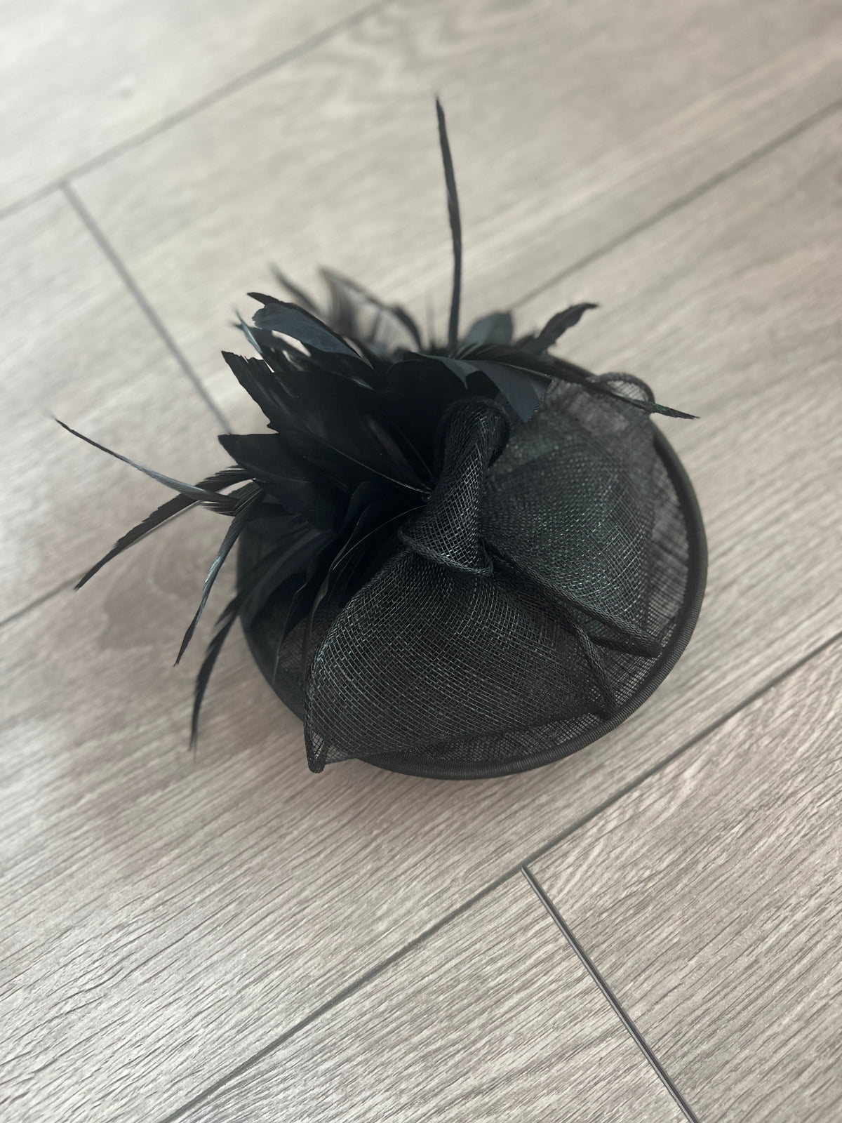 Black Disc Fascinator With Sinamay Bow &amp; Feather Flowers-Fascinators Direct