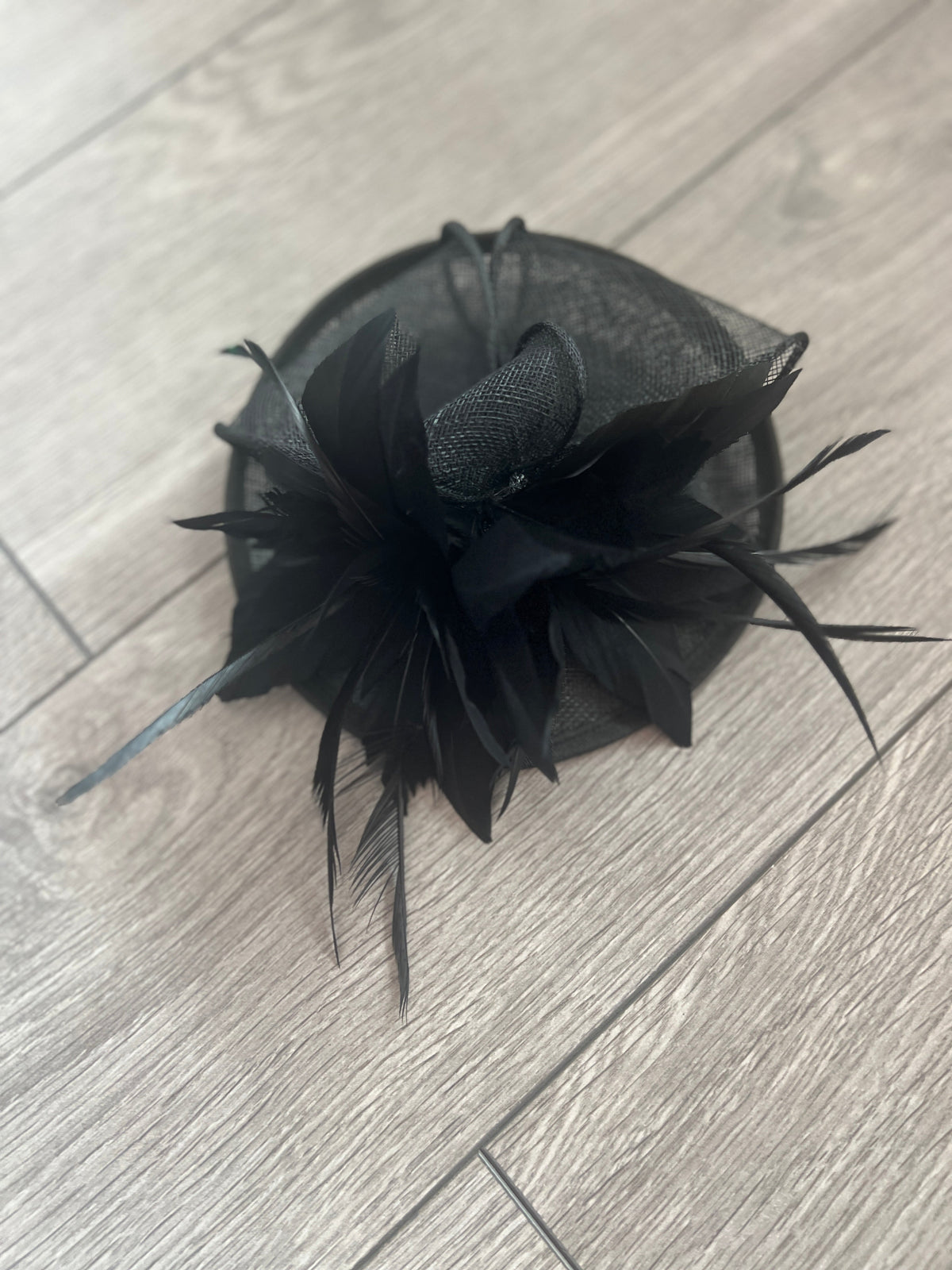 Black Disc Fascinator With Sinamay Bow &amp; Feather Flowers-Fascinators Direct