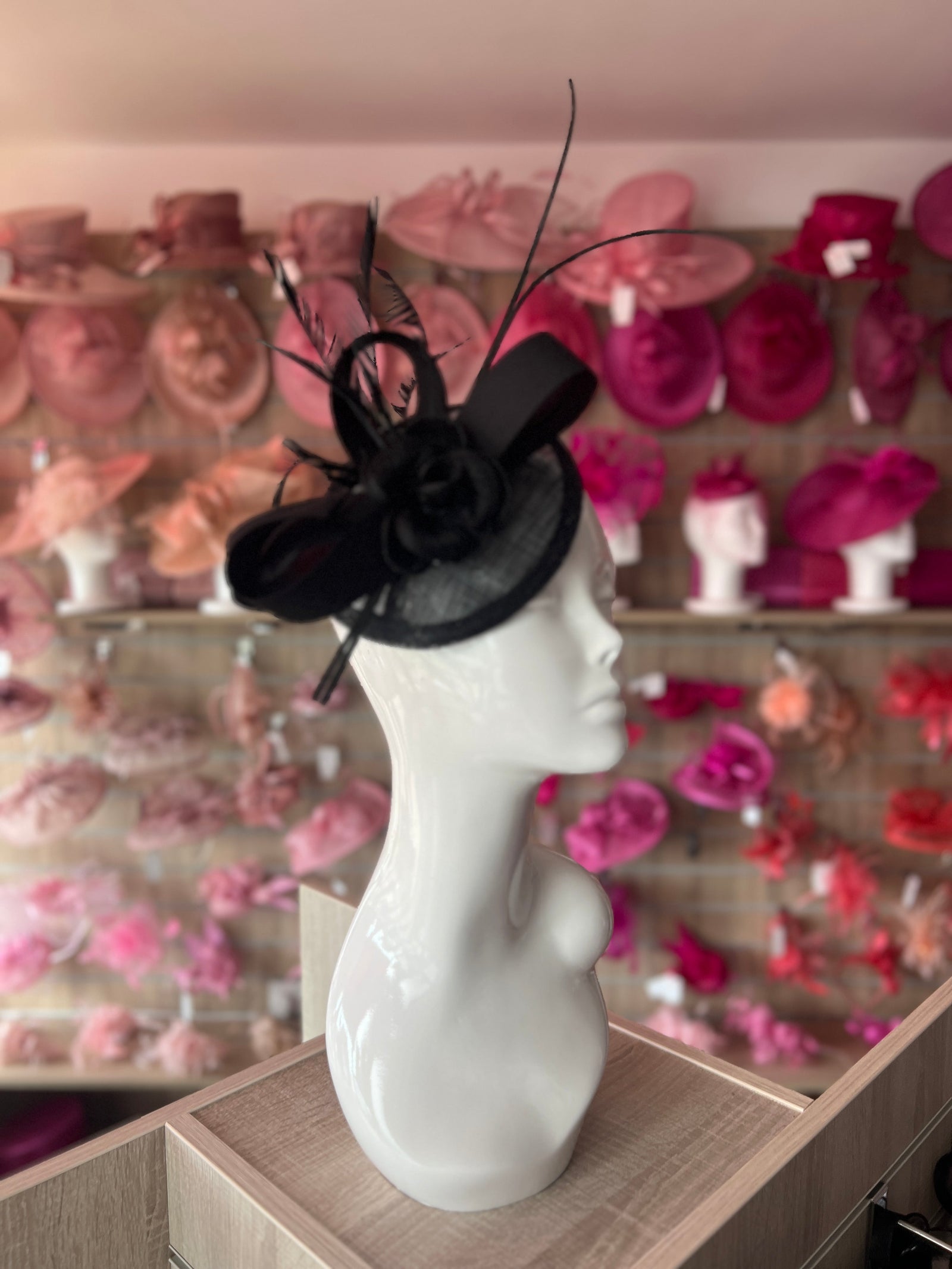 Black Disc Fascinator with Ribbons, Quills & Feathers-Fascinators Direct