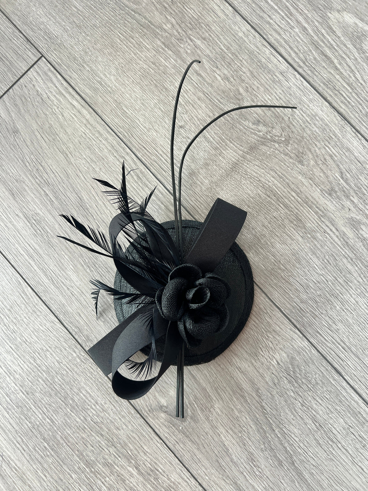 Black Disc Fascinator with Ribbons, Quills &amp; Feathers-Fascinators Direct