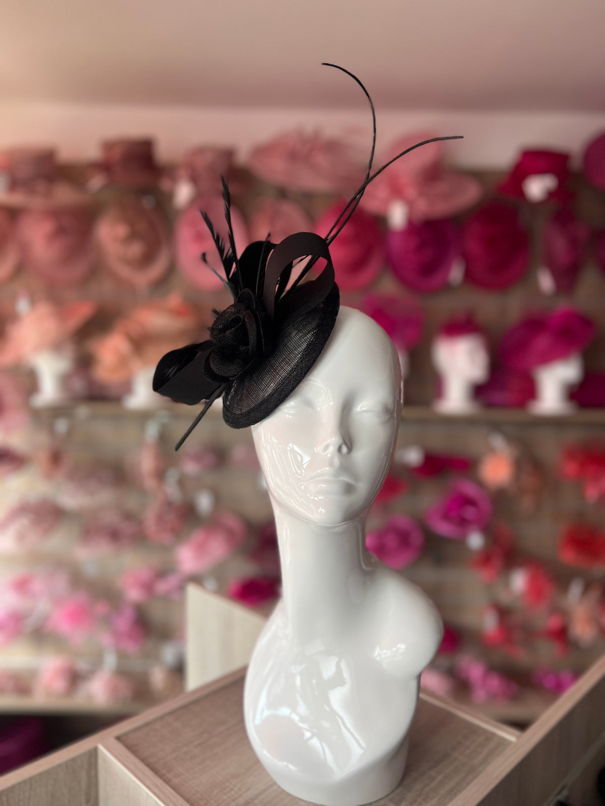 Black Disc Fascinator with Ribbons, Quills &amp; Feathers-Fascinators Direct