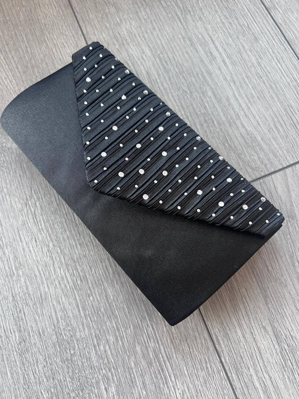 Black Envelope Clutch Bag with Silver Crystal Rhinestones-Fascinators Direct