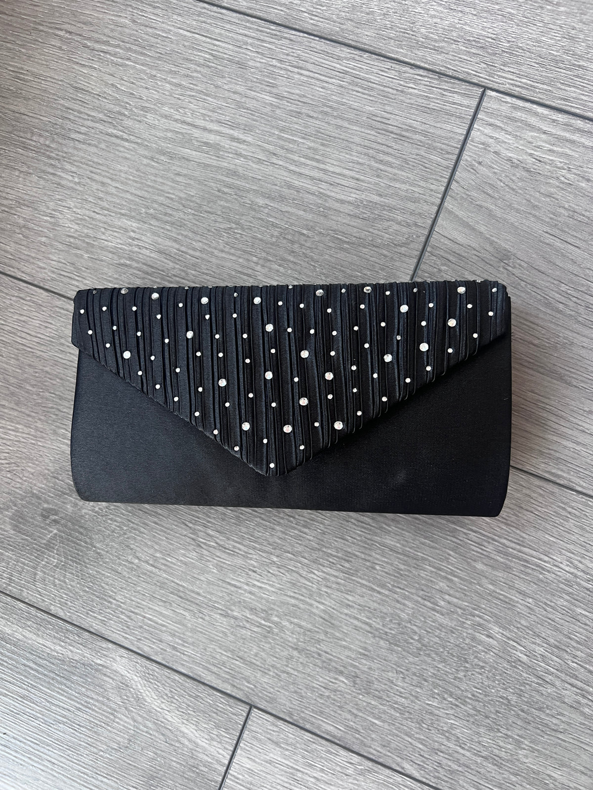 Black Envelope Clutch Bag with Silver Crystal Rhinestones-Fascinators Direct