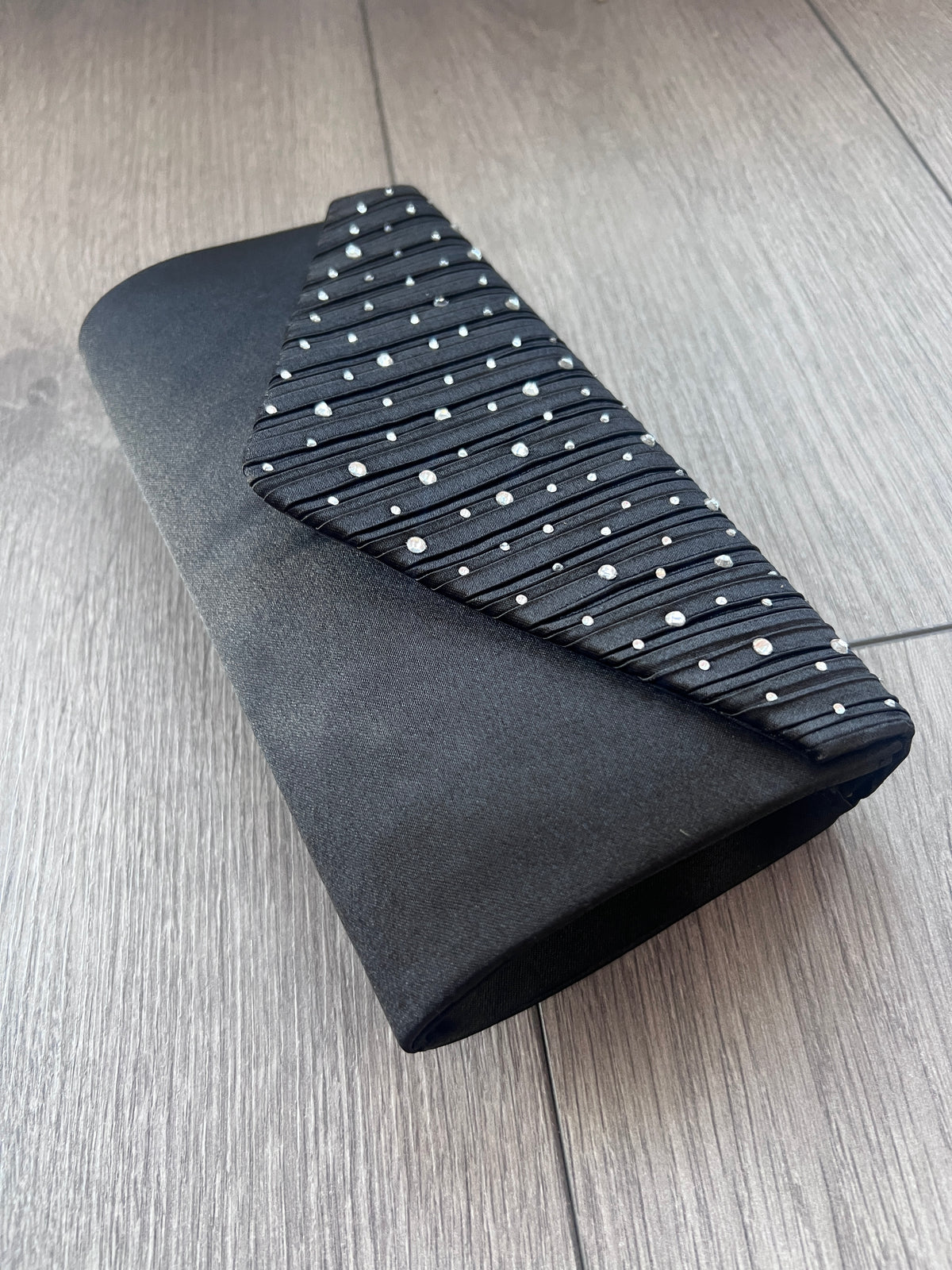 Black Envelope Clutch Bag with Silver Crystal Rhinestones-Fascinators Direct