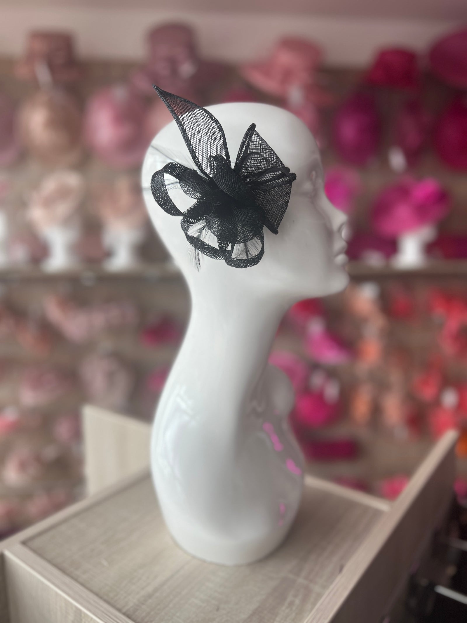 Black Fascinator Clip with Sinamay & Feather Flower-Fascinators Direct