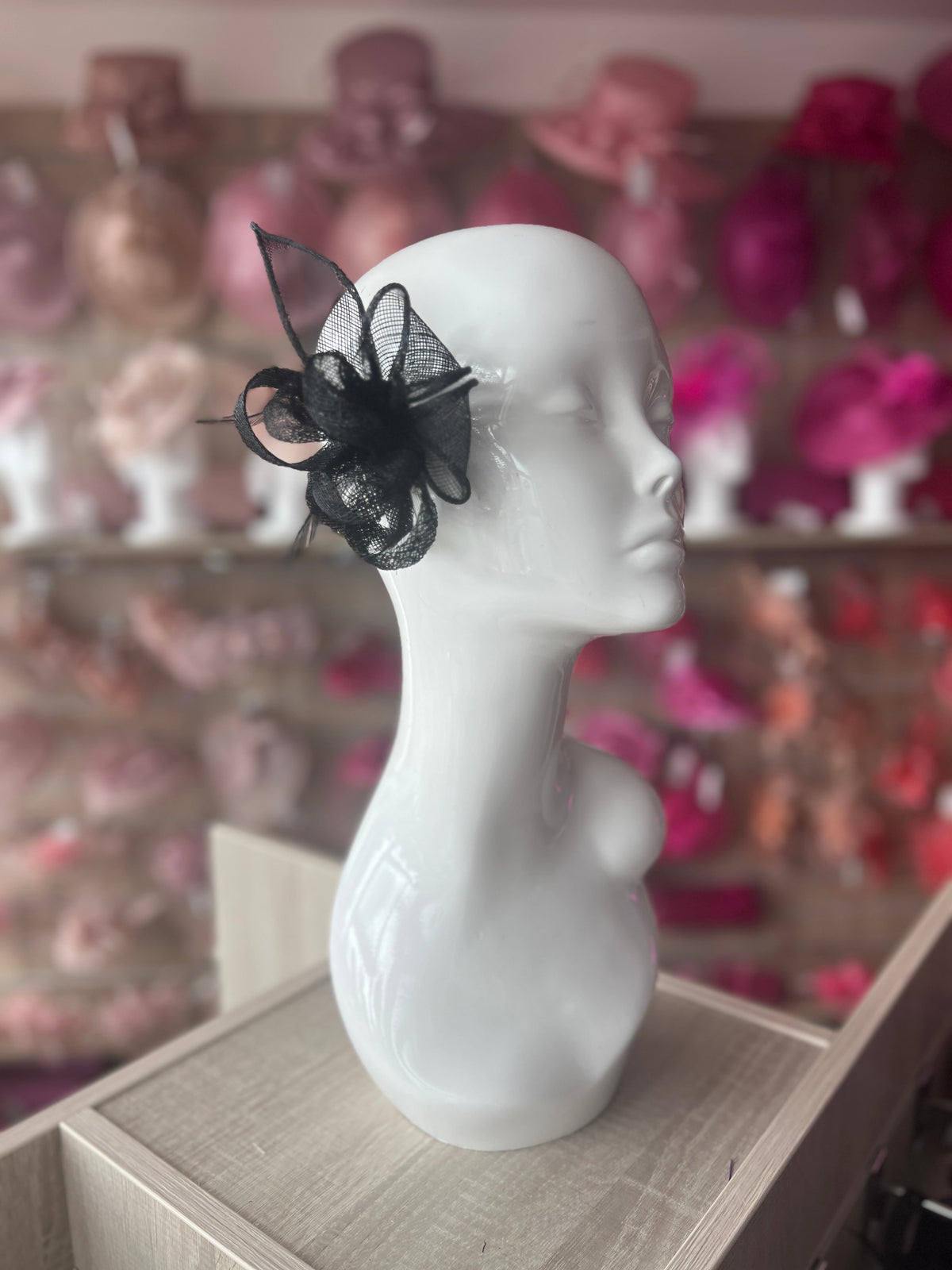 Black Fascinator Clip with Sinamay &amp; Feather Flower-Fascinators Direct