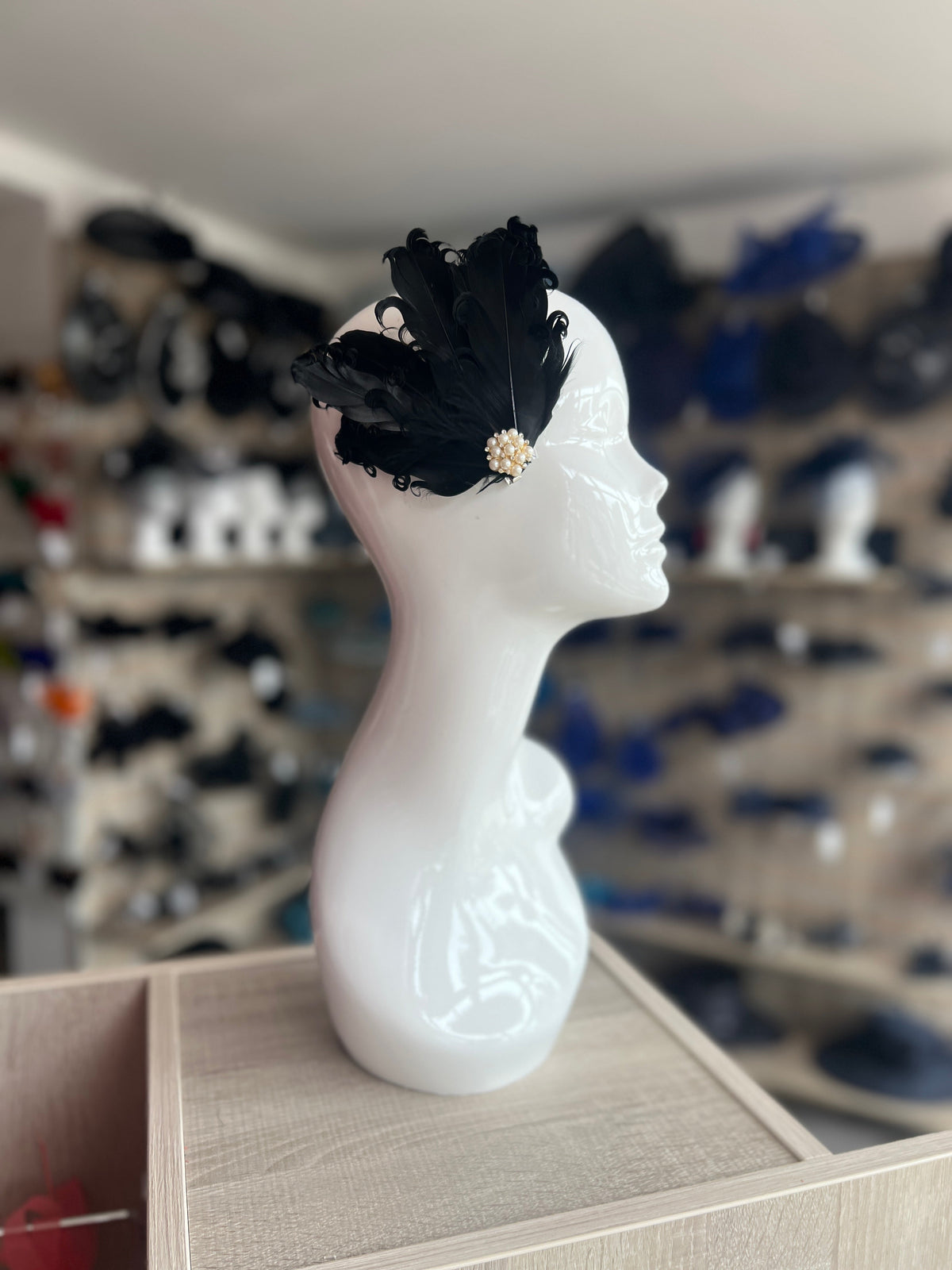 Black Fascinator Clip with Vintage Feathers &amp; Pearls-Fascinators Direct